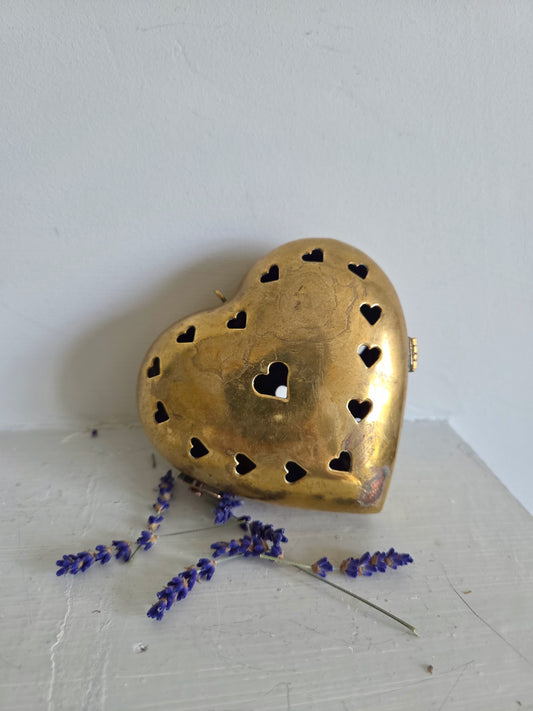 Vintage Brass Heart Lavender Holder