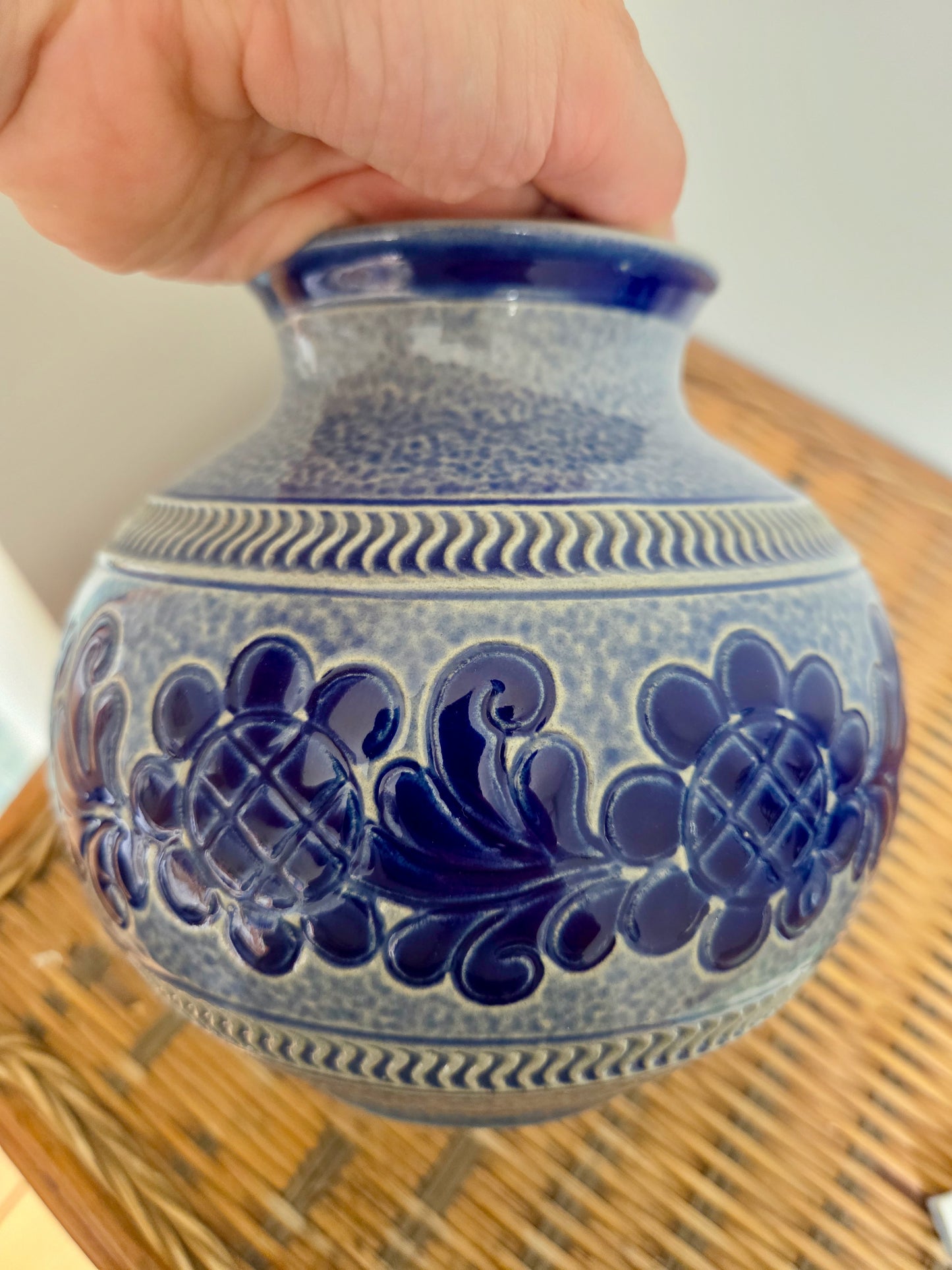 Marzi & Remy Vintage German Vase in Glazed and Hand Decorated Stoneware