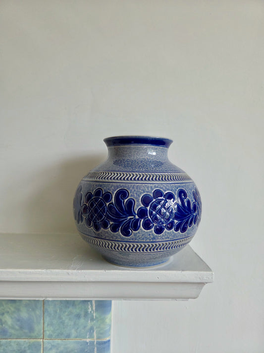 Marzi & Remy Vintage German Vase in Glazed and Hand Decorated Stoneware