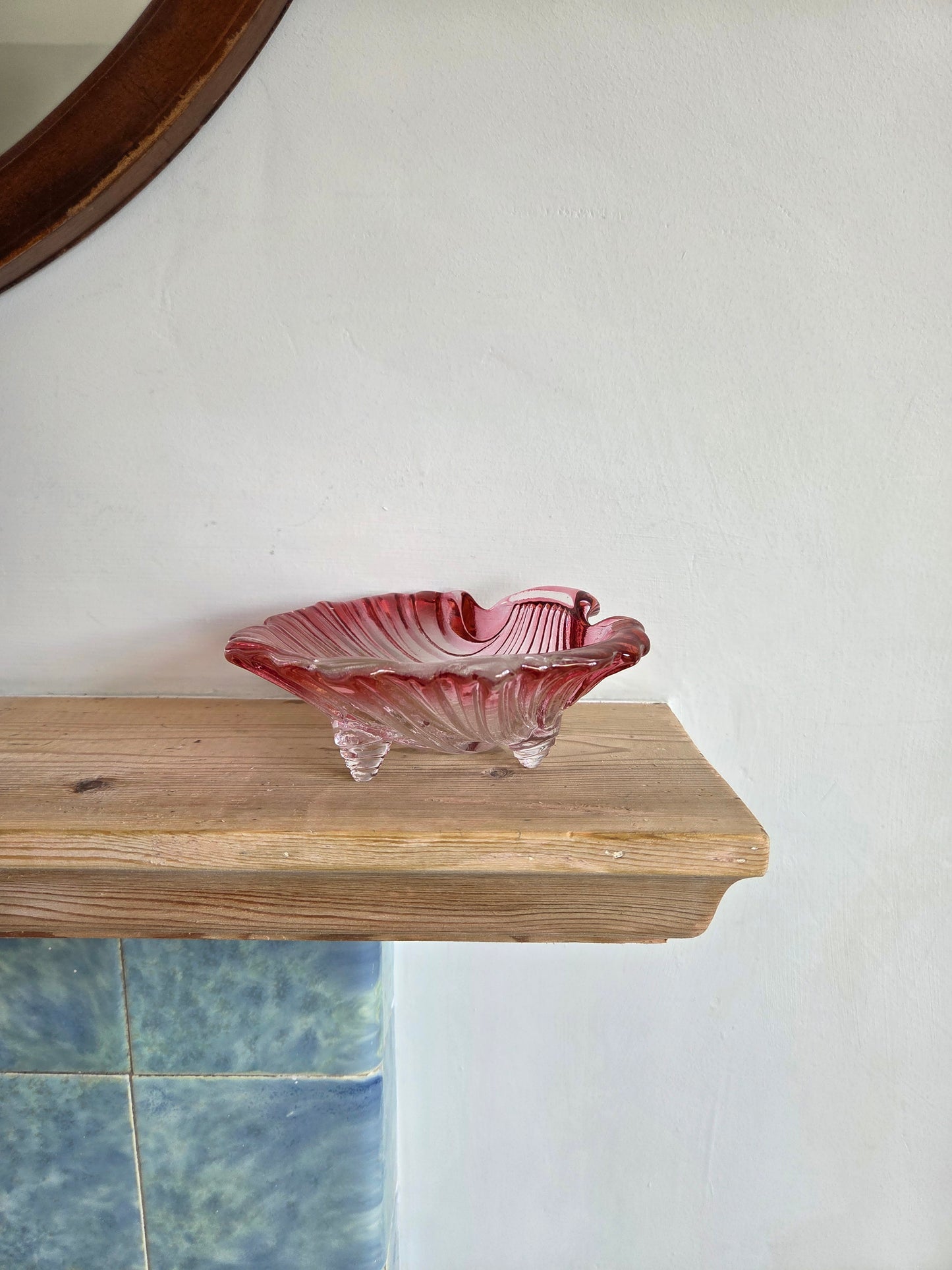 Red pink glass shell dish