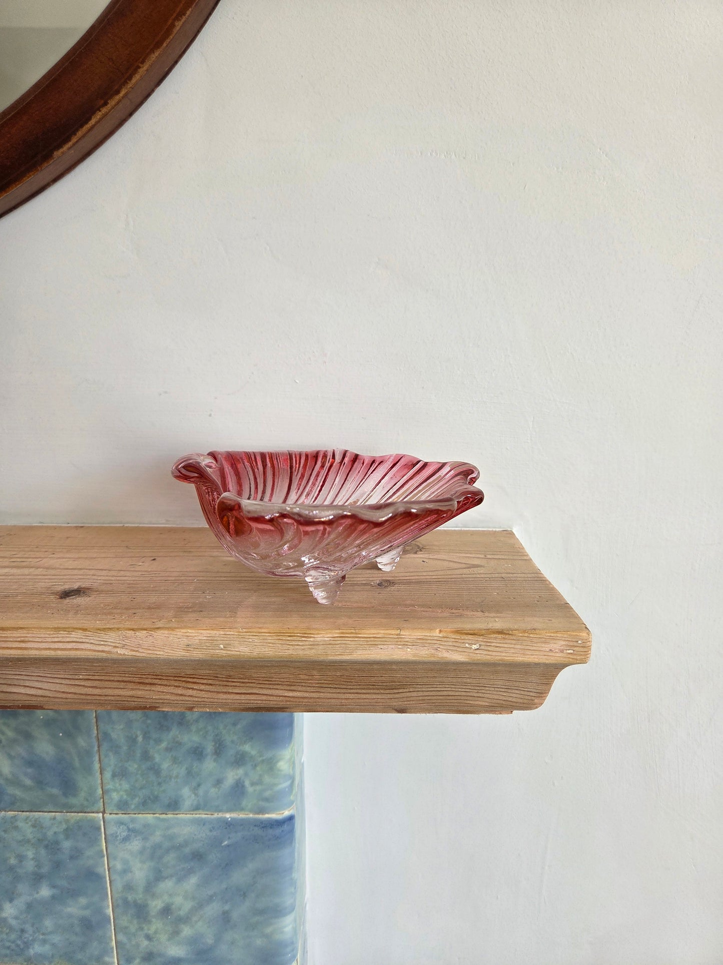 Red pink glass shell dish