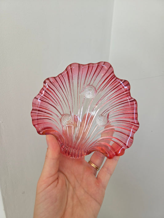 Red pink glass shell dish