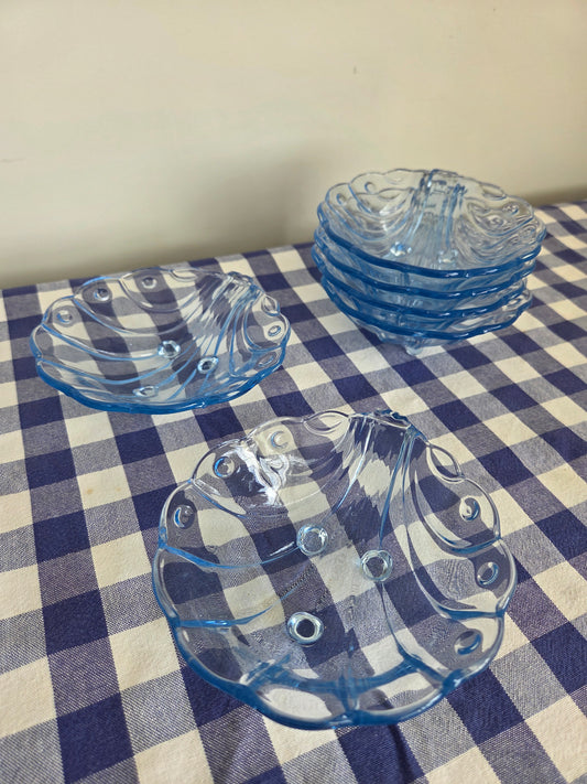 Set of Blue Glass Shell Dishes