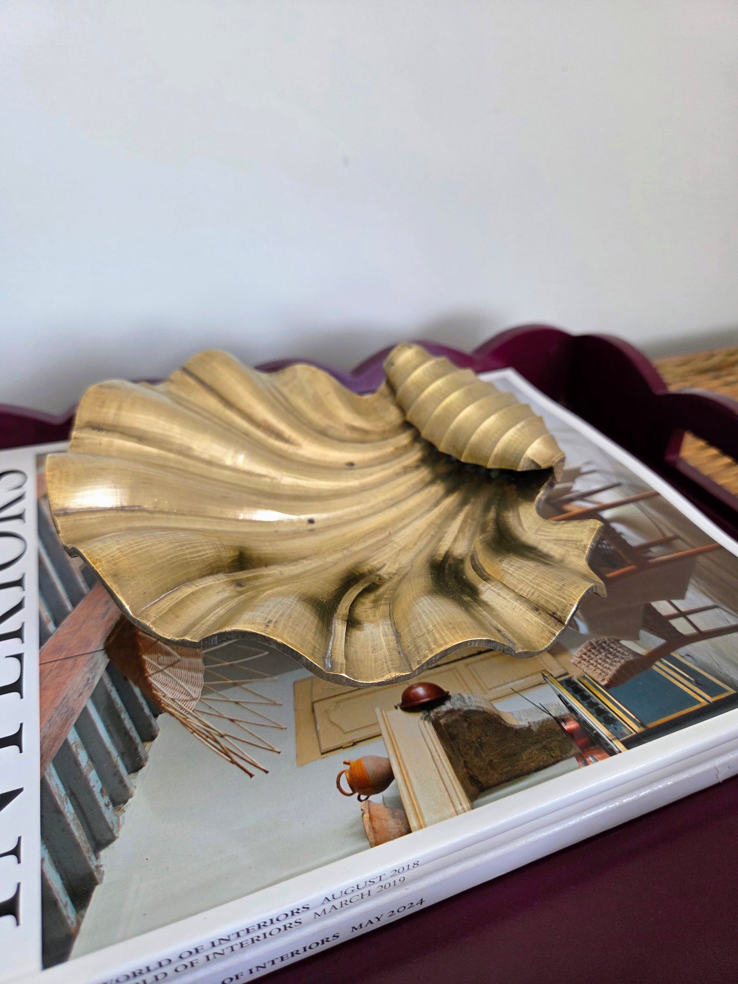 Rolled Edge Brass Clam Shell Dish
