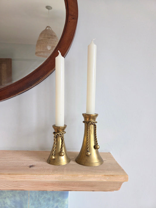 Vintage Brass Rope Candlesticks
