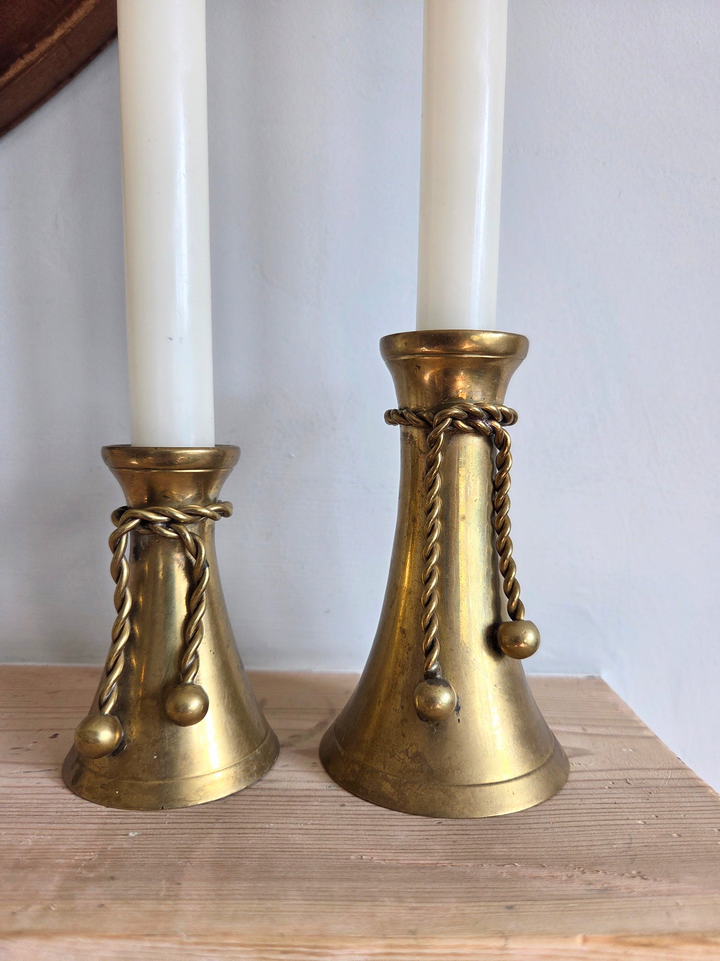 Vintage Brass Rope Candlesticks