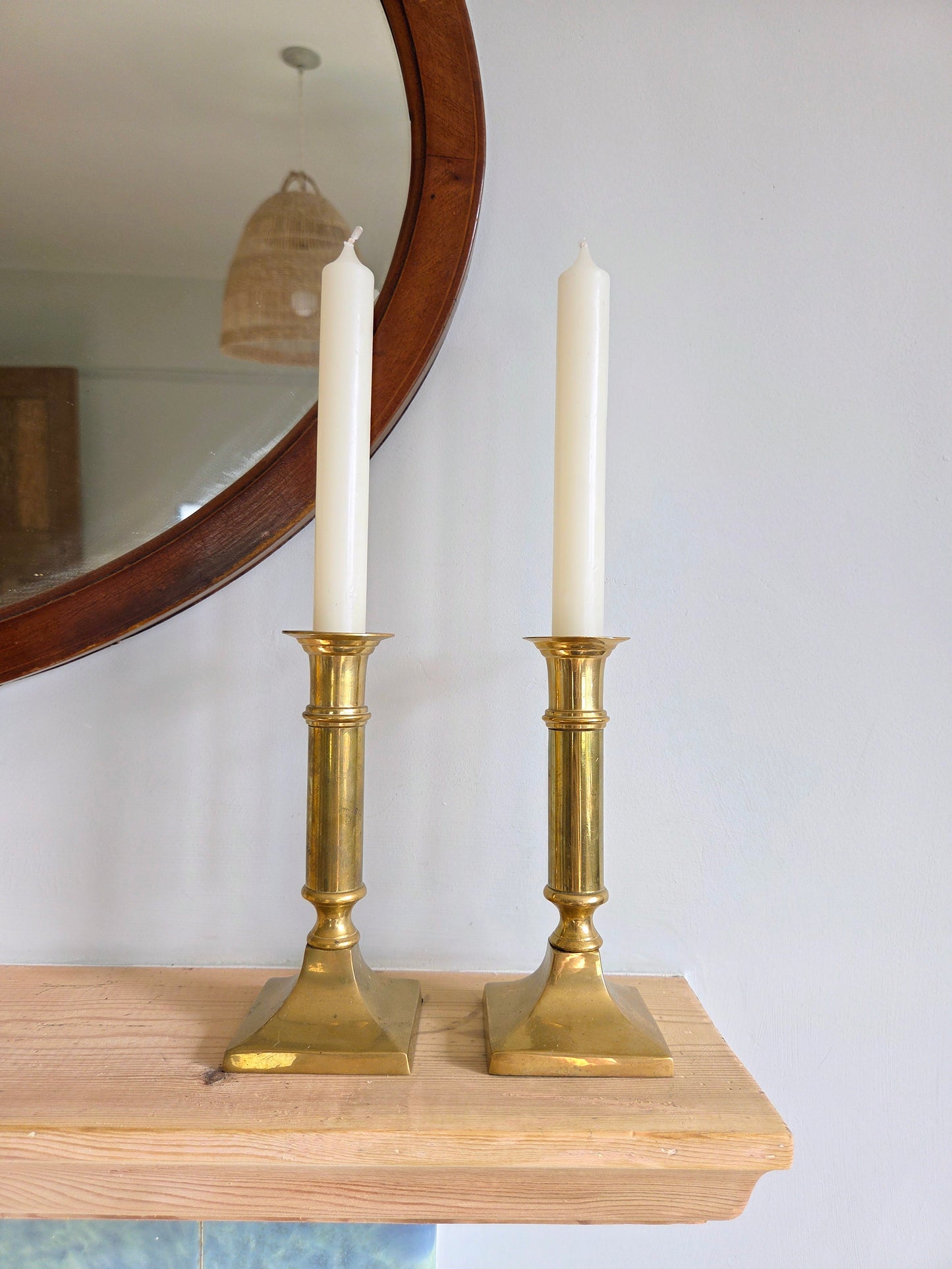 Vintage Tall Square Brass Candlesticks