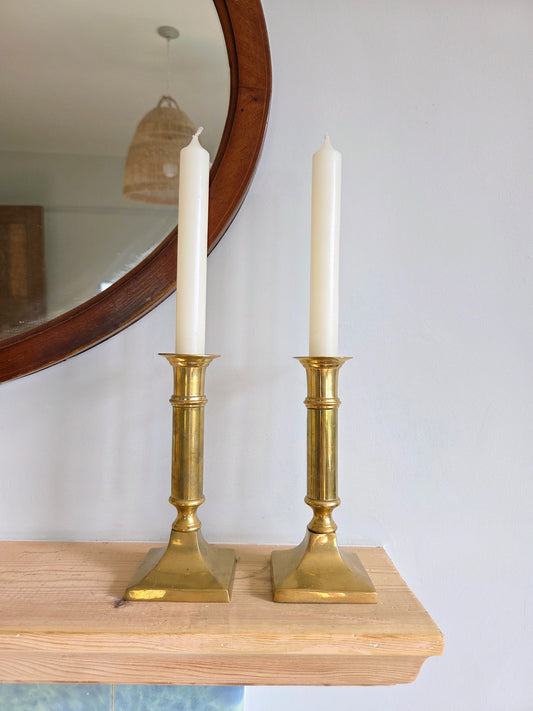 Vintage Tall Square Brass Candlesticks