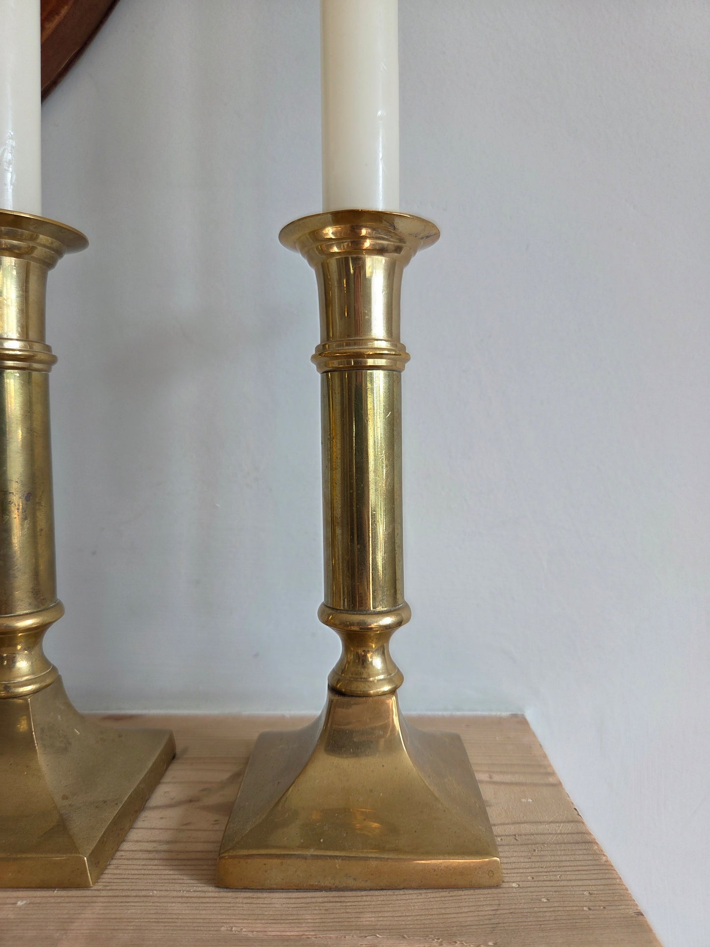 Vintage Tall Square Brass Candlesticks