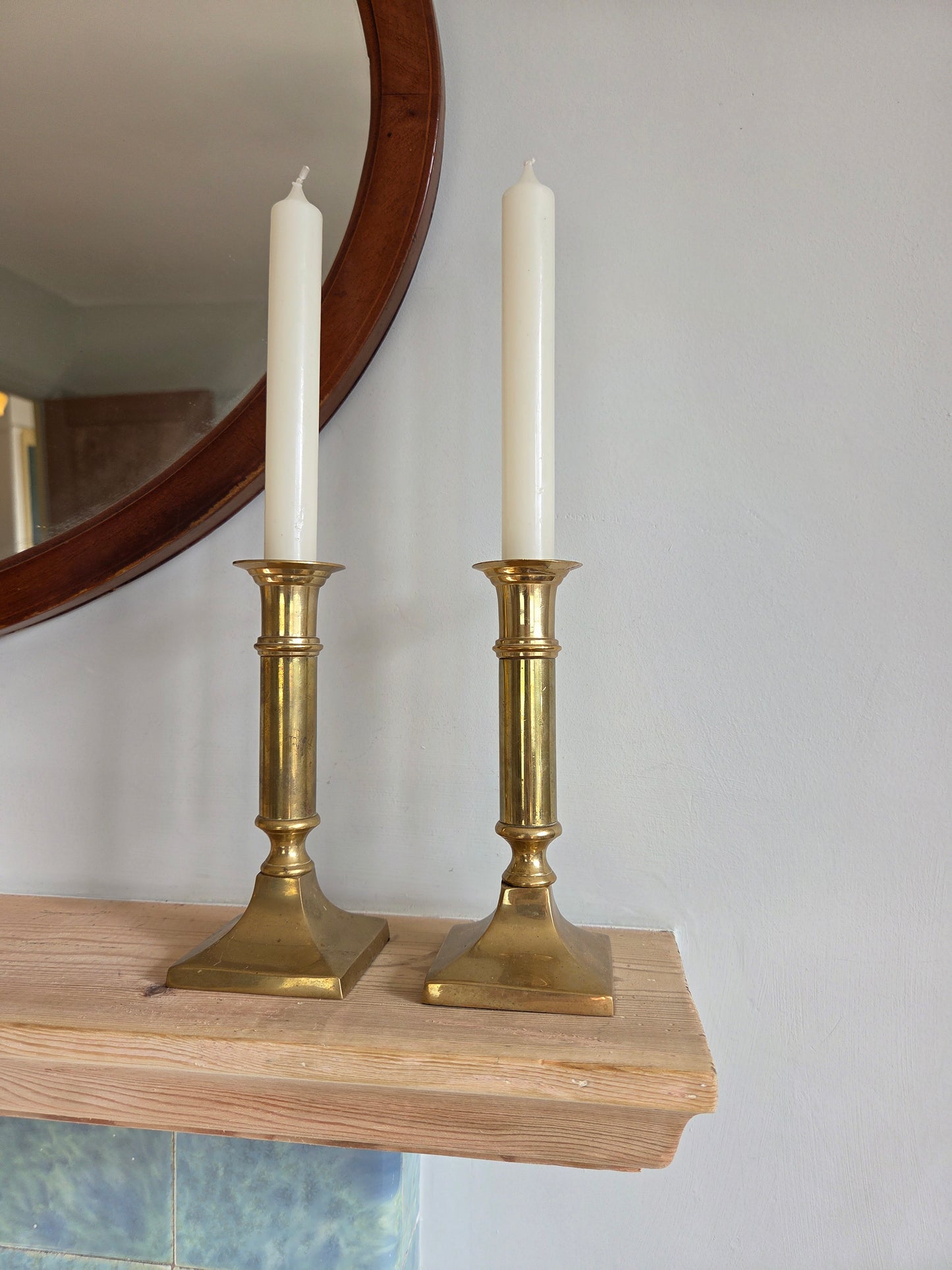 Vintage Tall Square Brass Candlesticks