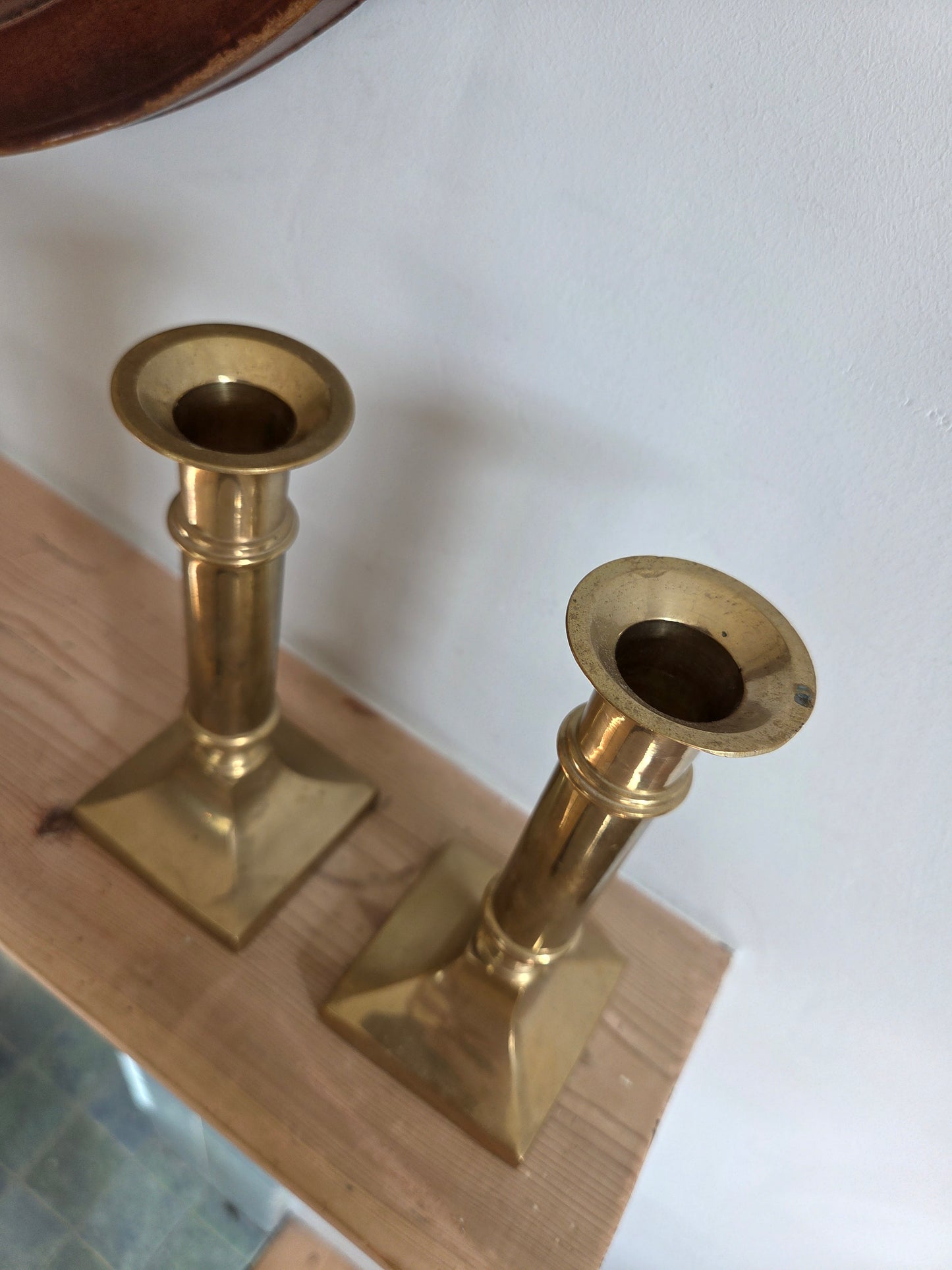 Vintage Tall Square Brass Candlesticks