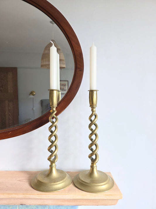 Edwardian Brass Twist Candlesticks