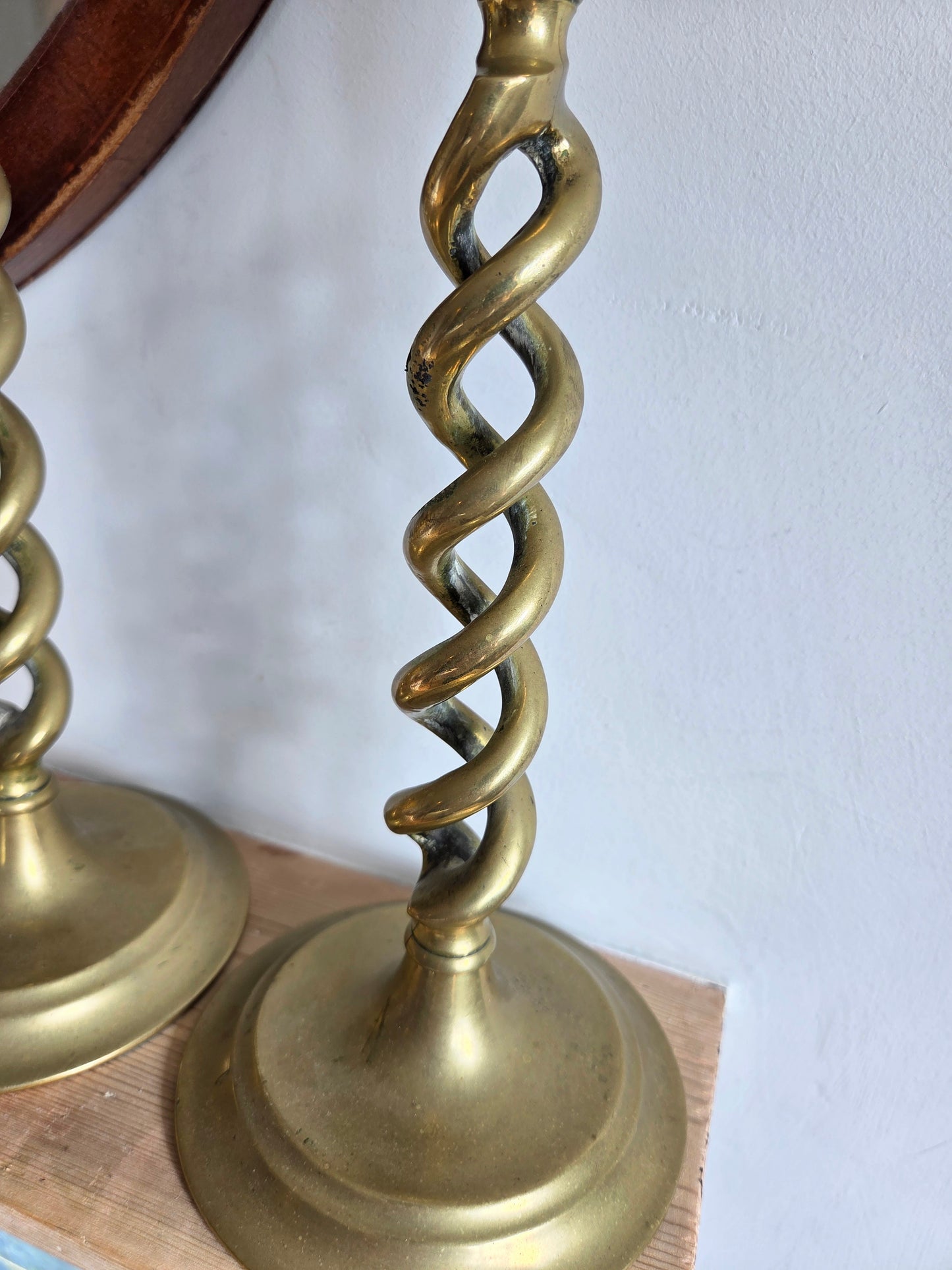Edwardian Brass Twist Candlesticks