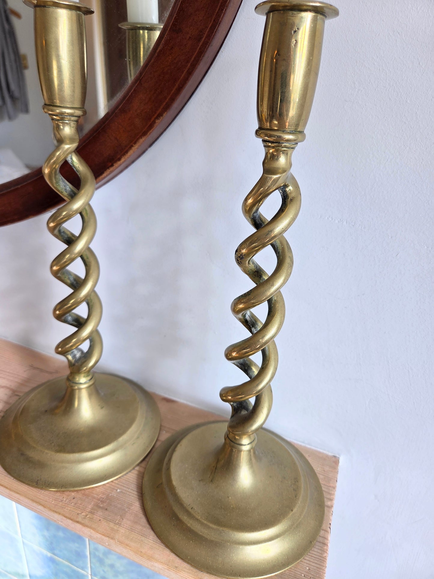 Edwardian Brass Twist Candlesticks