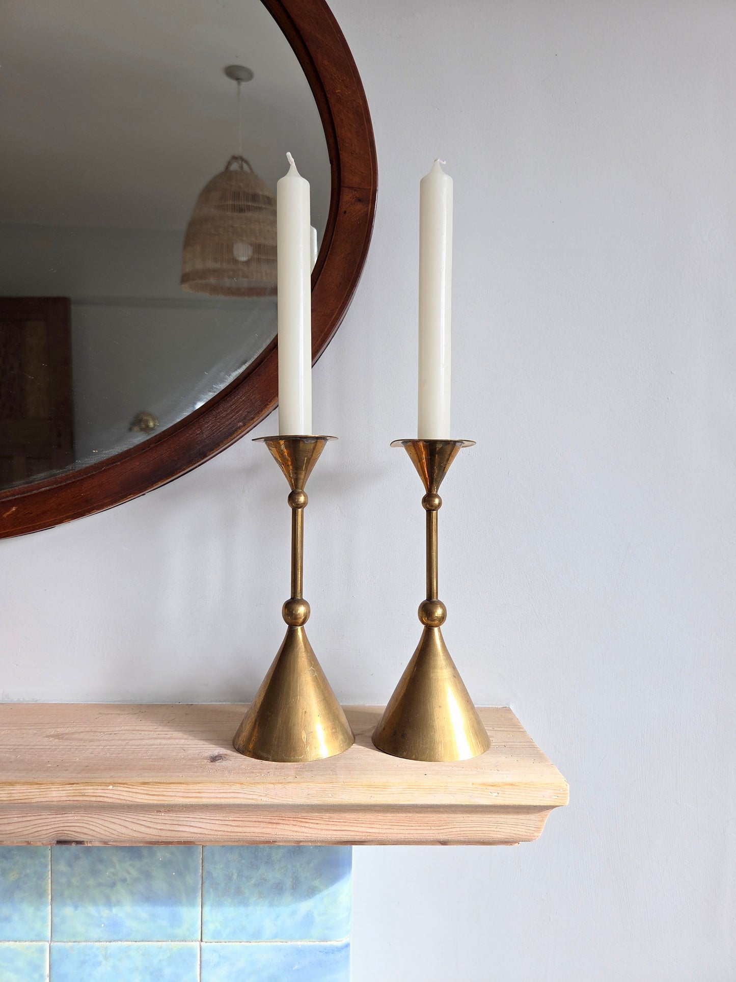 Pair of Vintage Cone and Ball Candlesticks