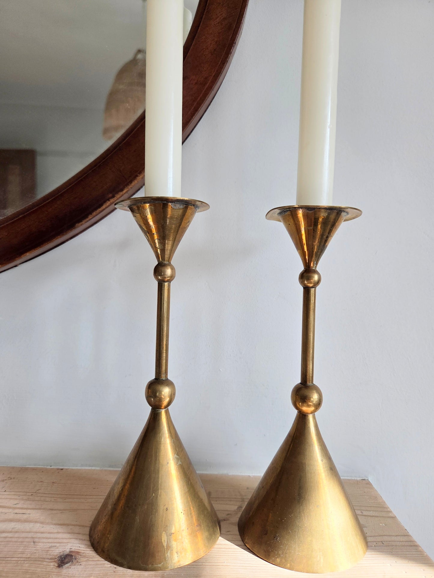 Pair of Vintage Cone and Ball Candlesticks