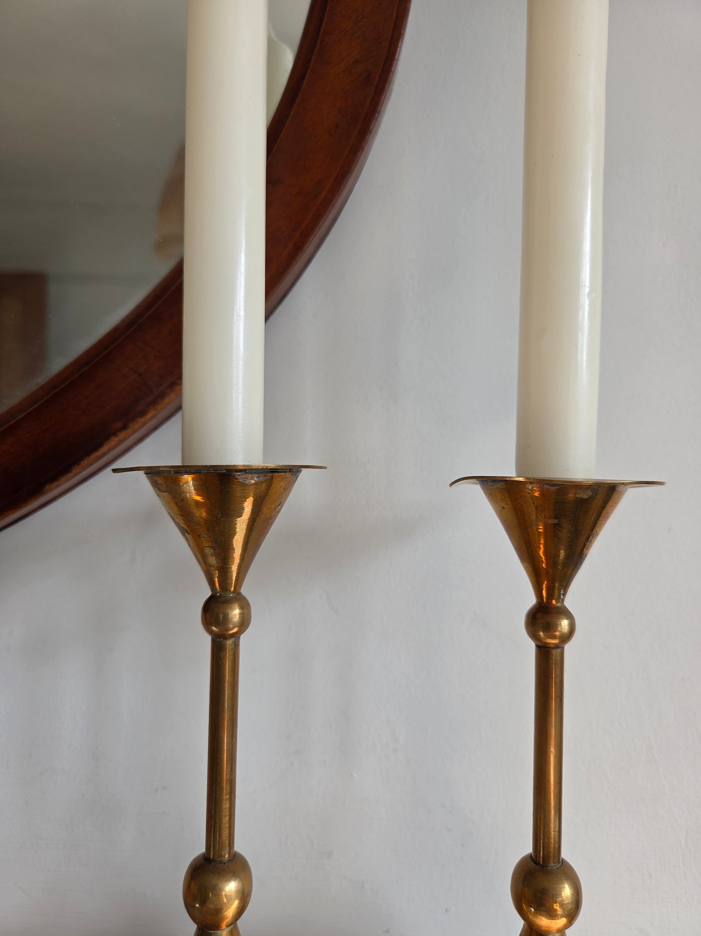 Pair of Vintage Cone and Ball Candlesticks