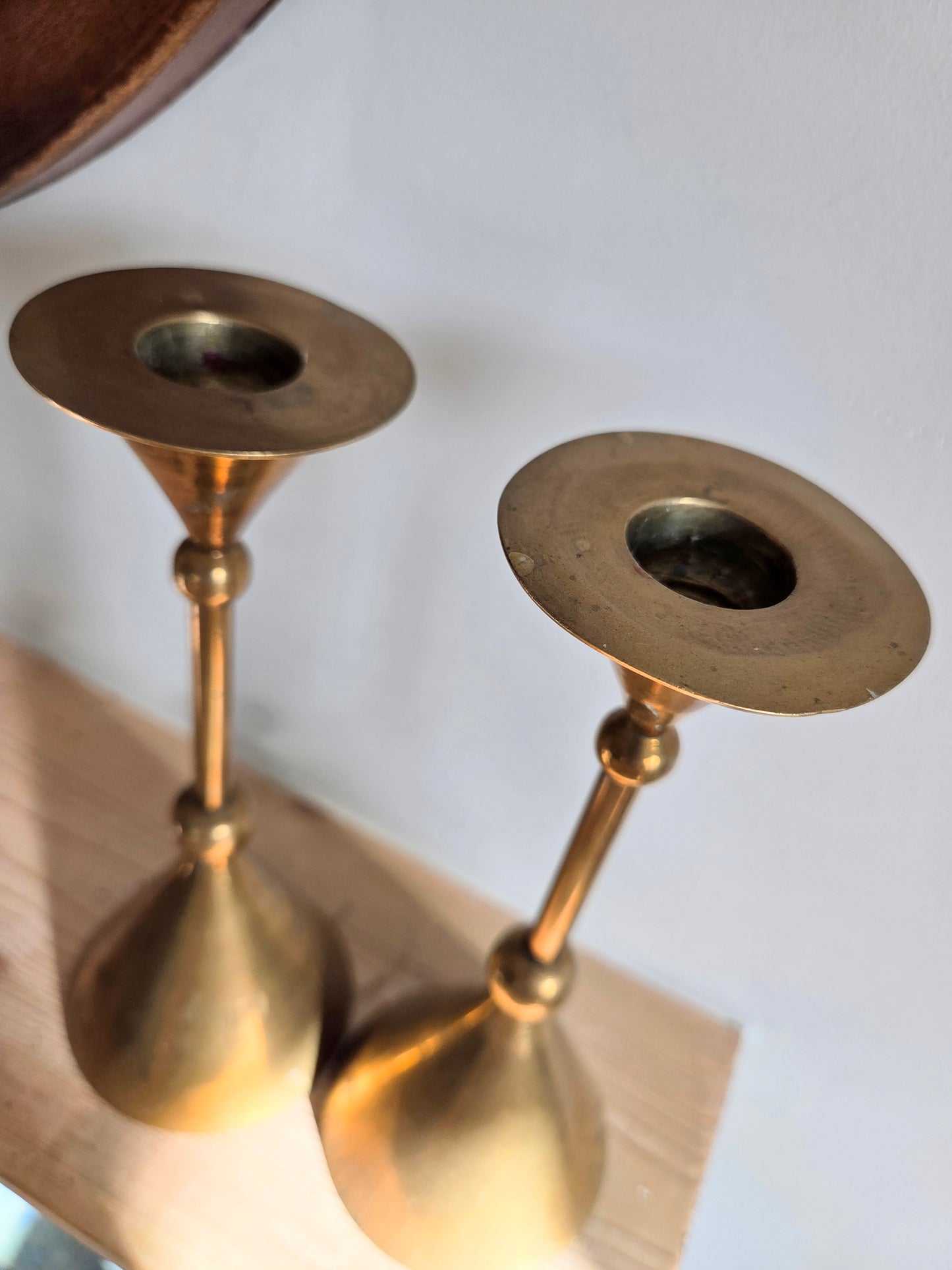 Pair of Vintage Cone and Ball Candlesticks