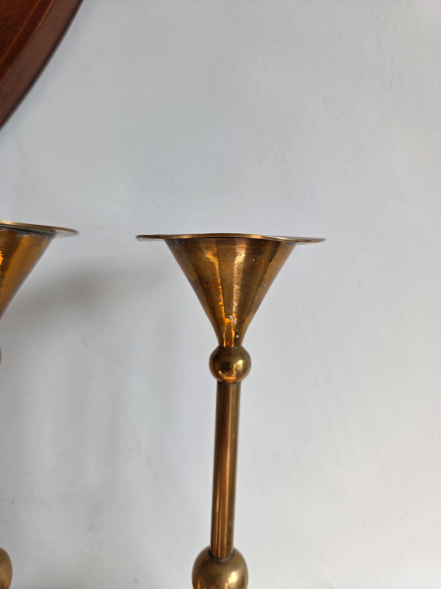 Pair of Vintage Cone and Ball Candlesticks