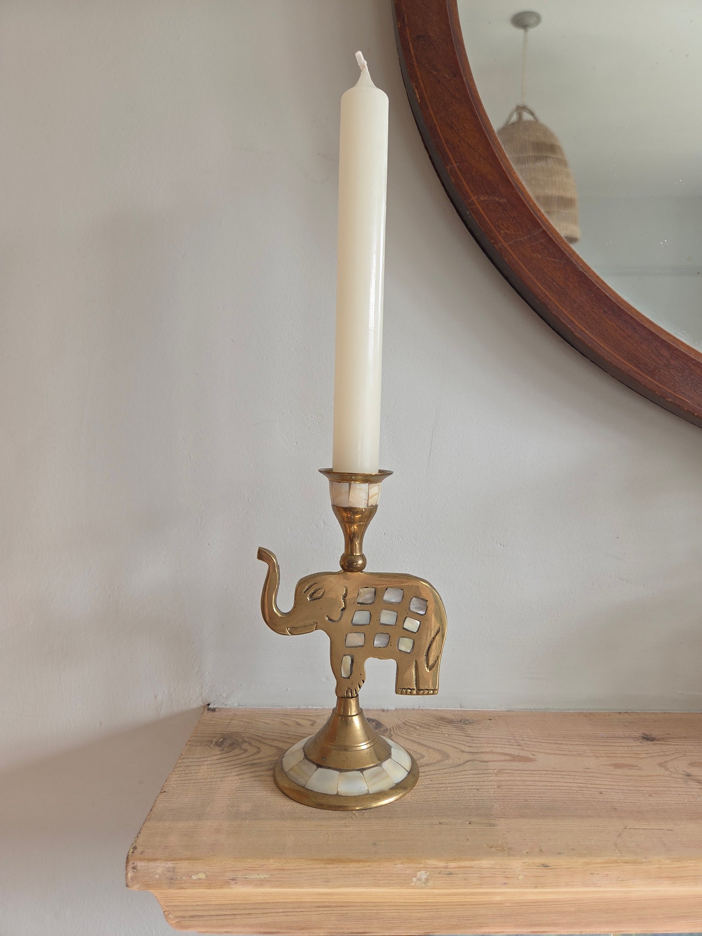 Vintage Mother of Pearl Elephant Candlestick