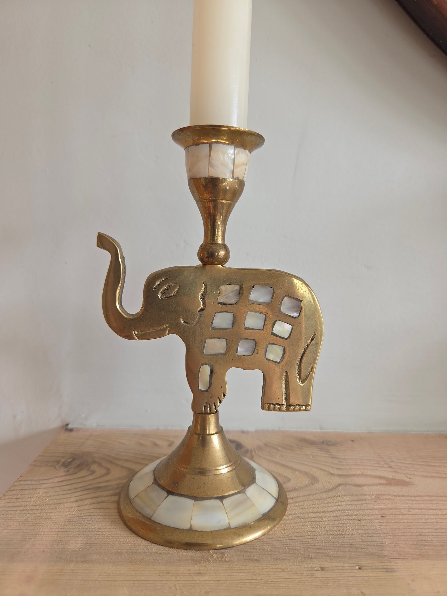 Vintage Mother of Pearl Elephant Candlestick