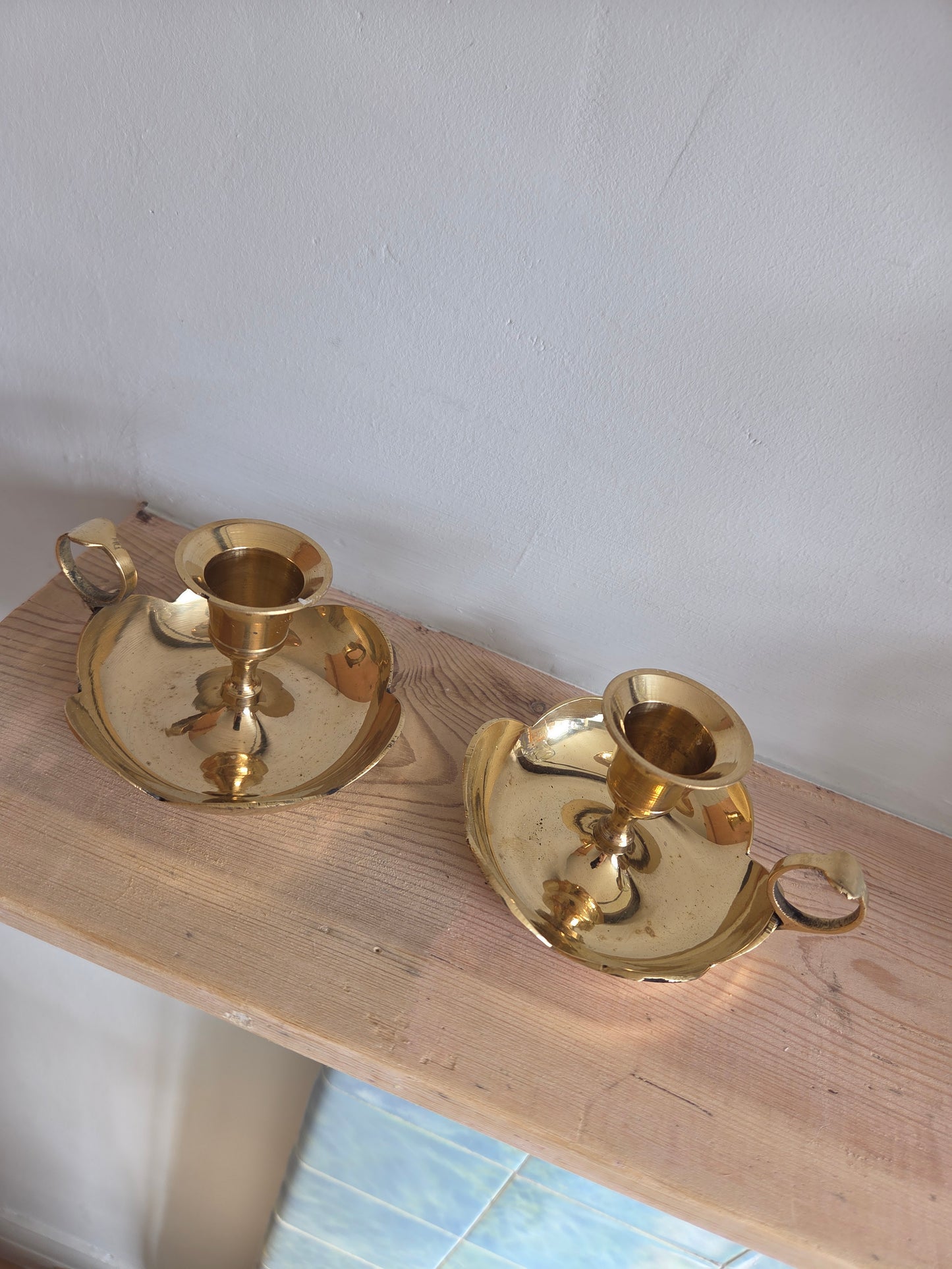 Pair of Scallop Brass Candlesticks