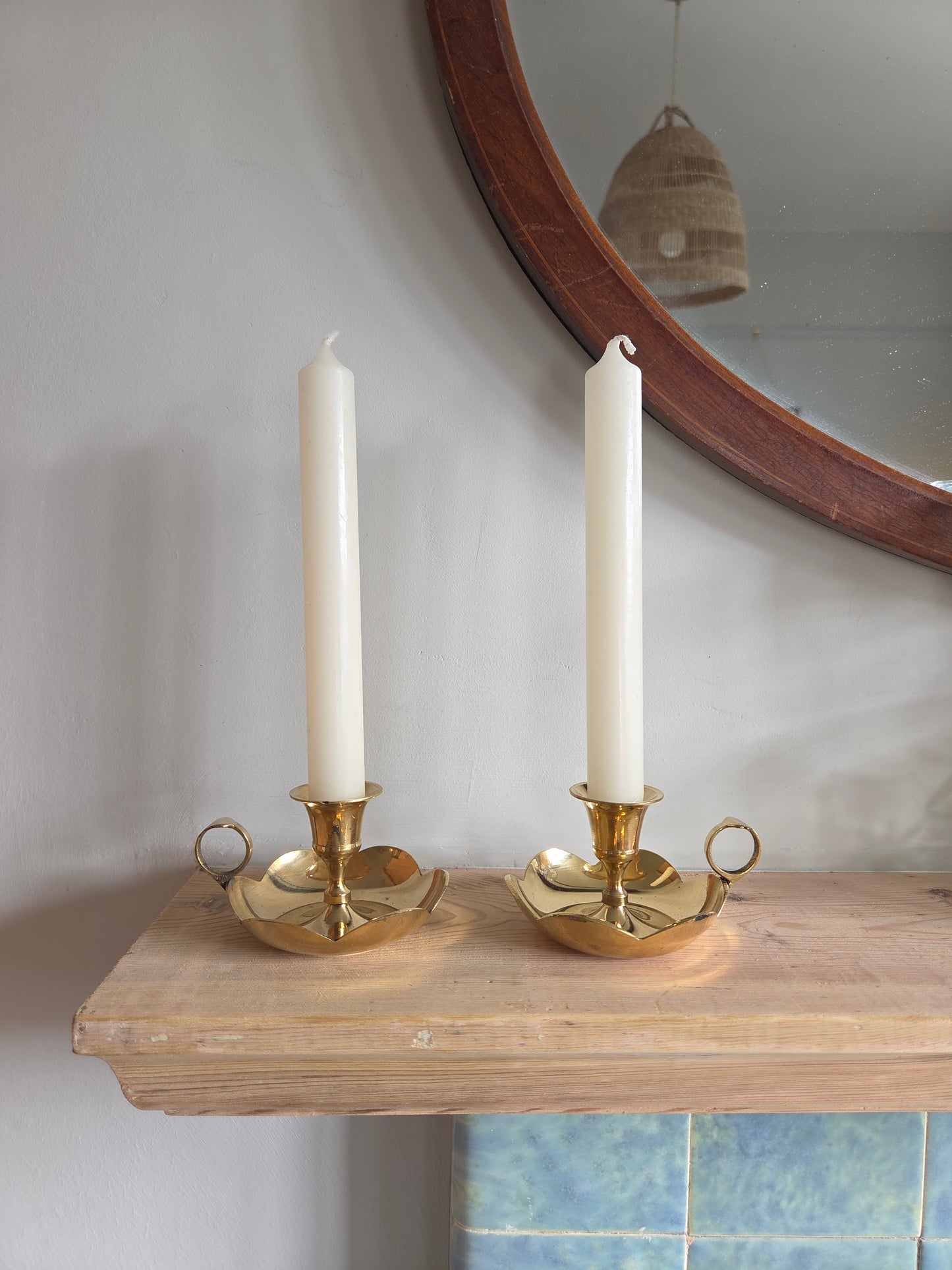 Pair of Scallop Brass Candlesticks