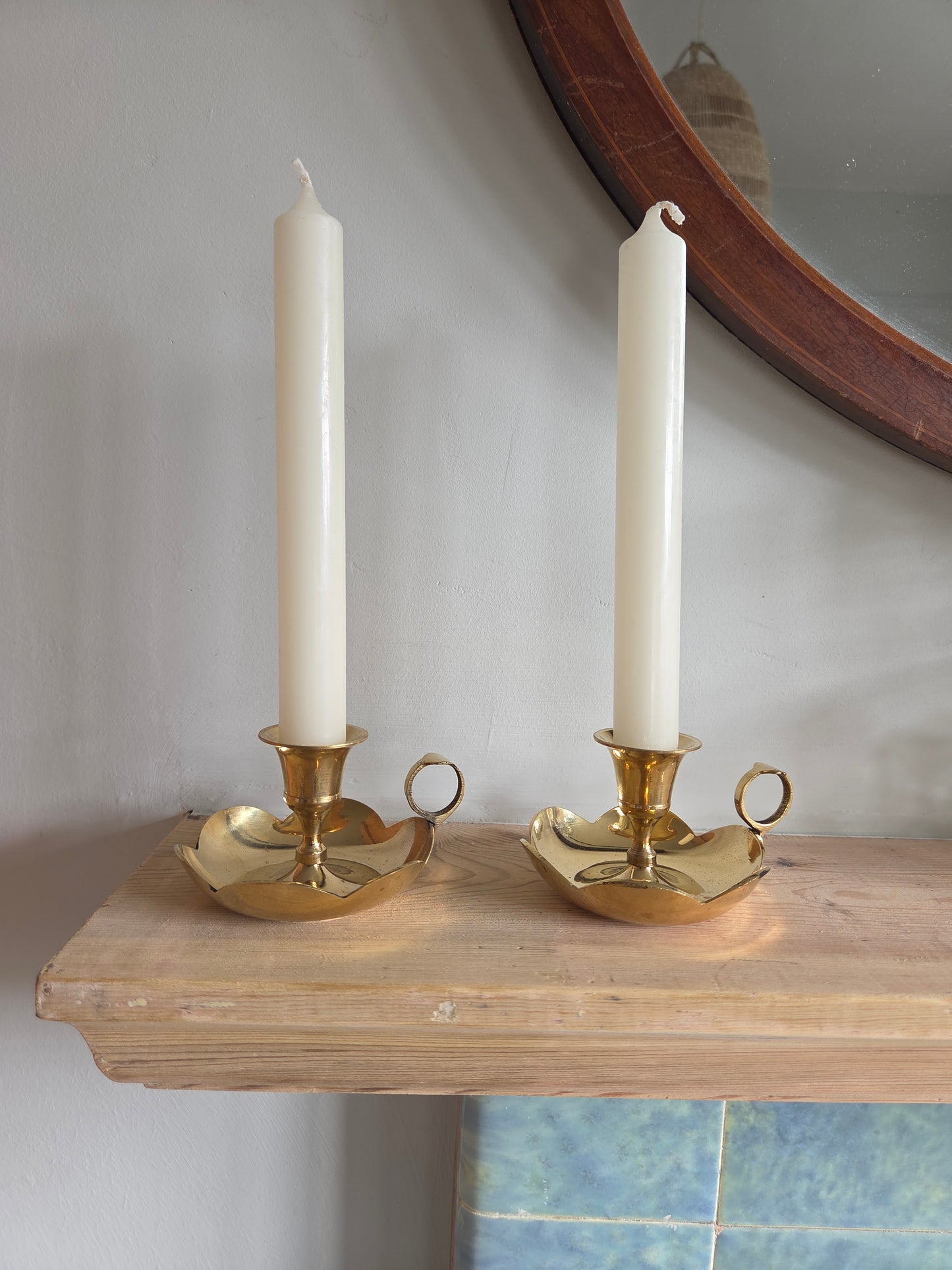 Pair of Scallop Brass Candlesticks