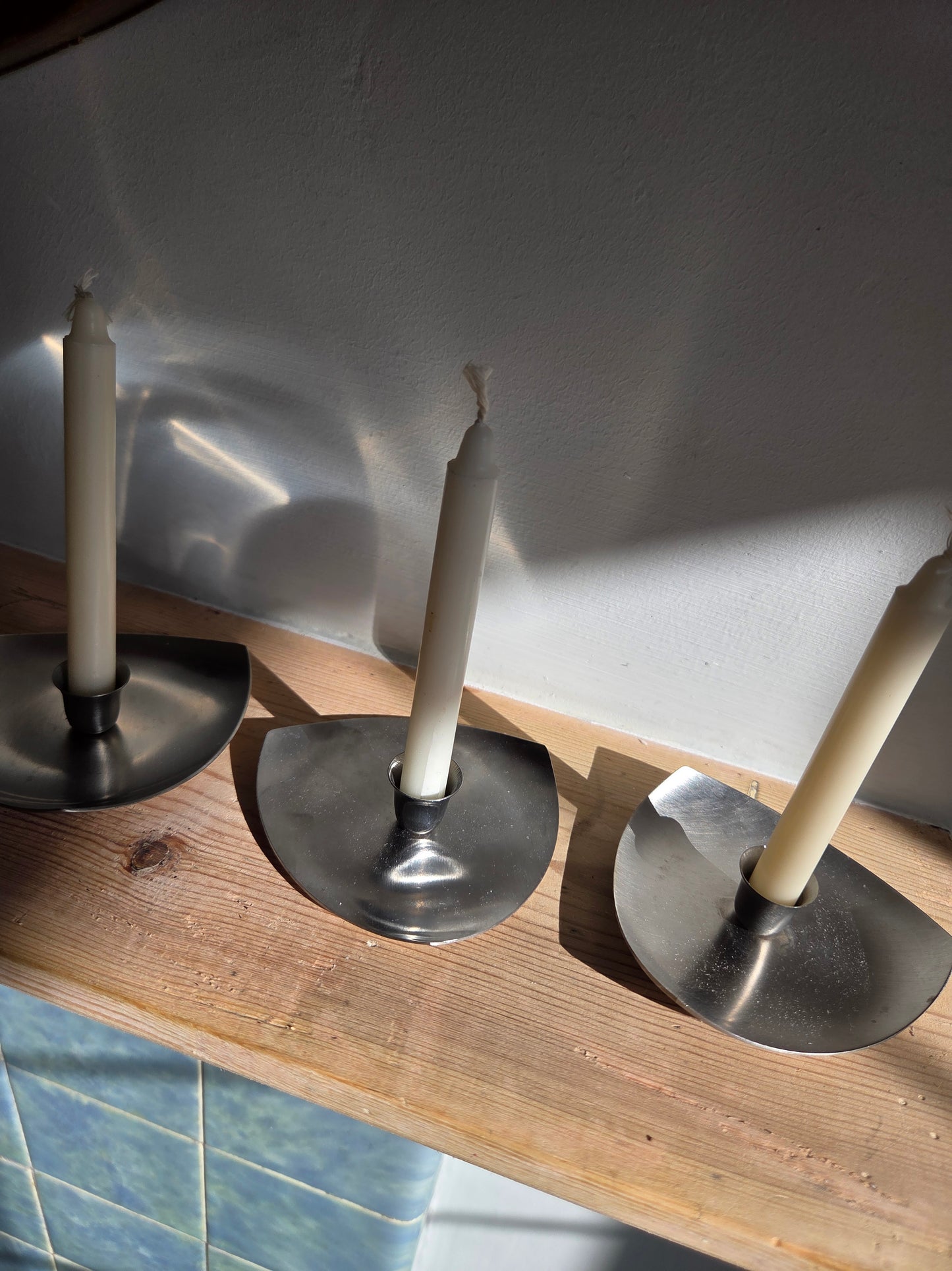 Set of Five Danish Steel Candleholders