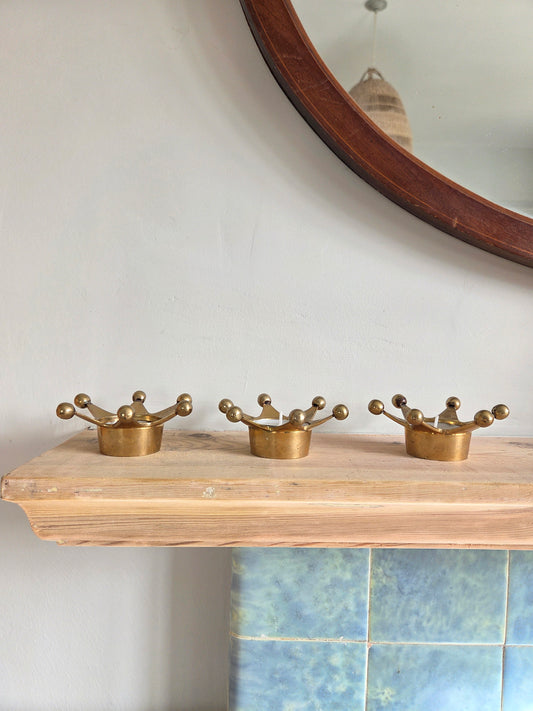 Set of Brass Crown Tealight Holders