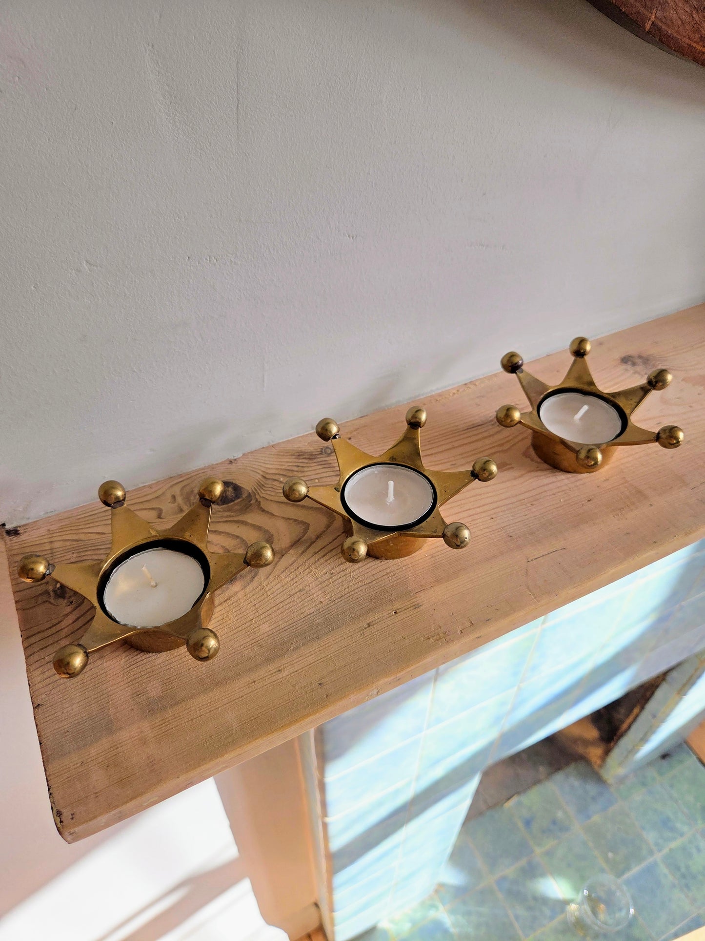 Set of Brass Crown Tealight Holders