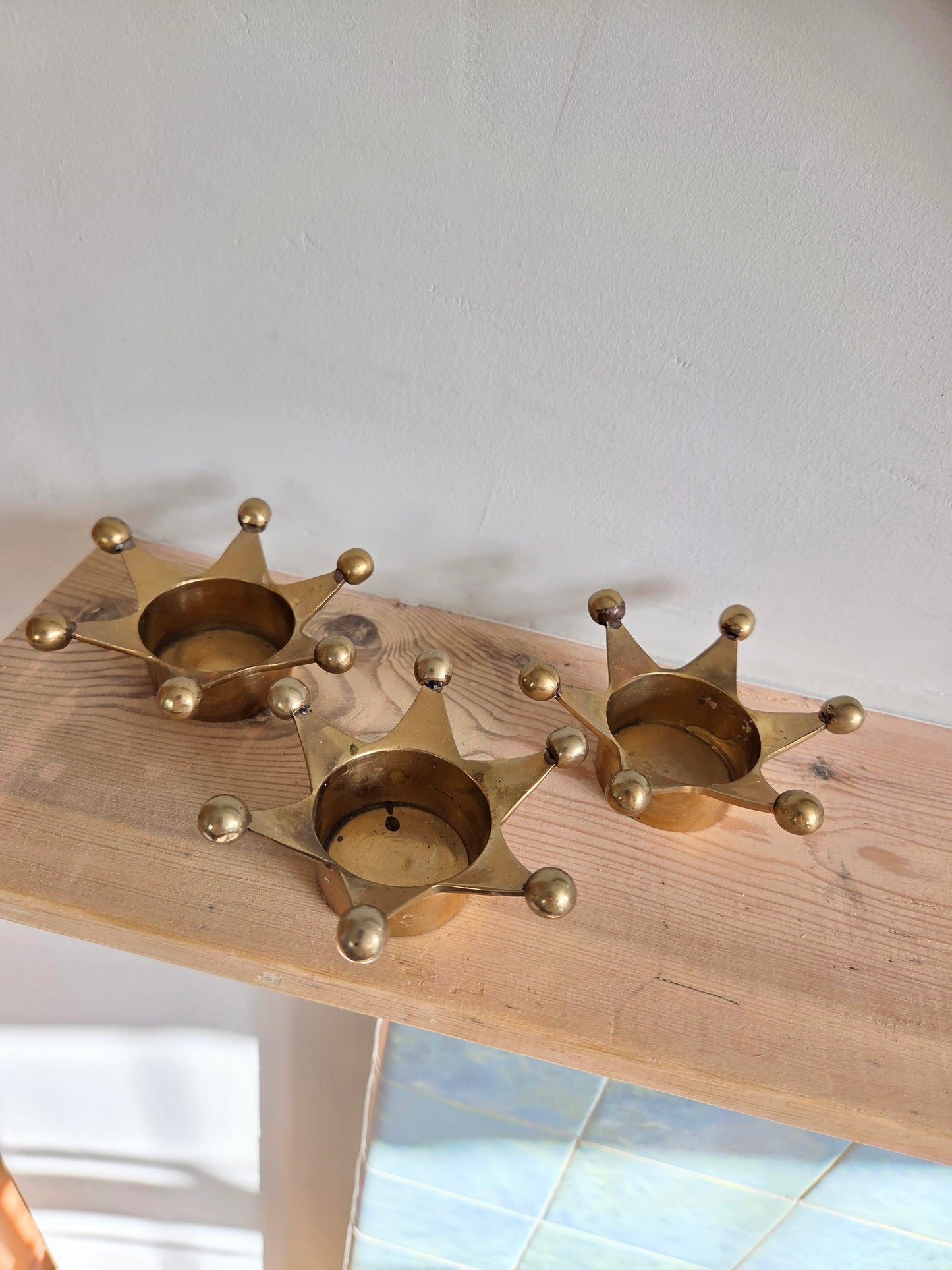 Set of Brass Crown Tealight Holders