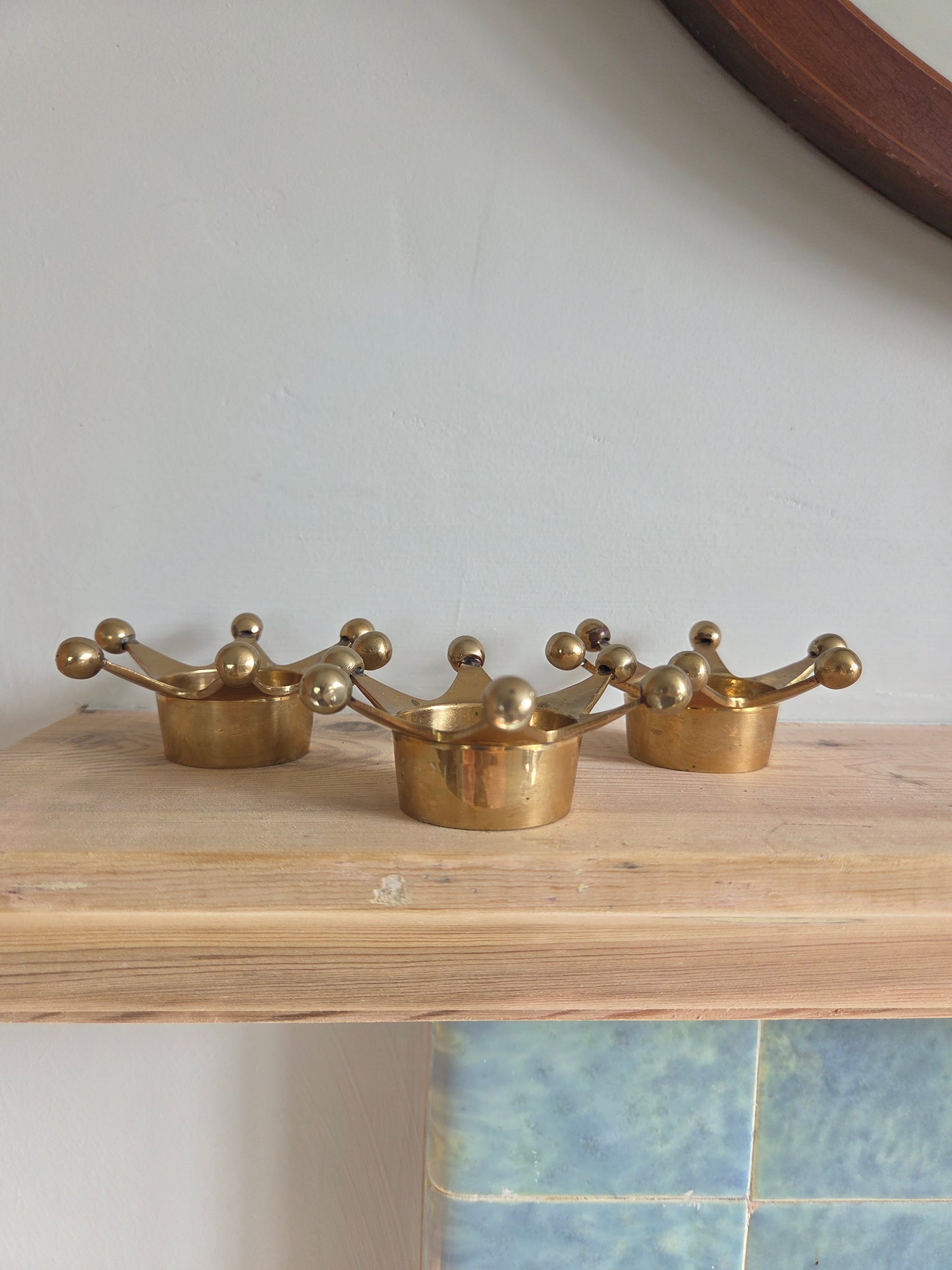 Set of Brass Crown Tealight Holders