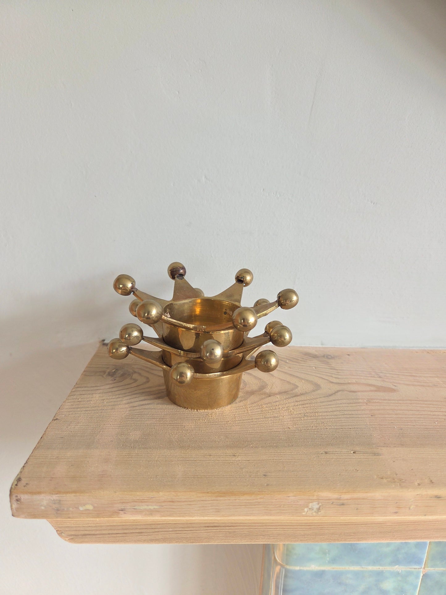 Set of Brass Crown Tealight Holders