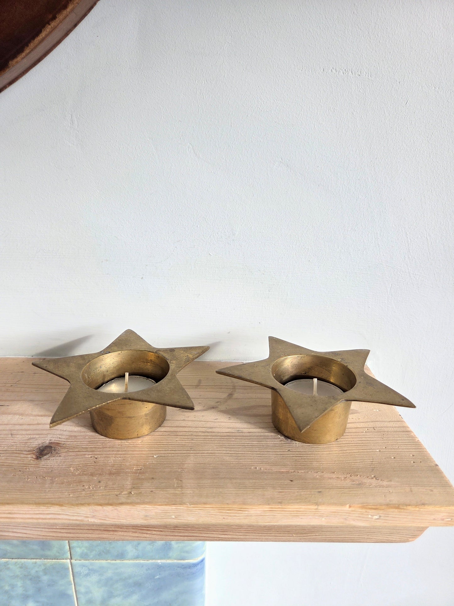 Pair of Brass Star Tealight Votives