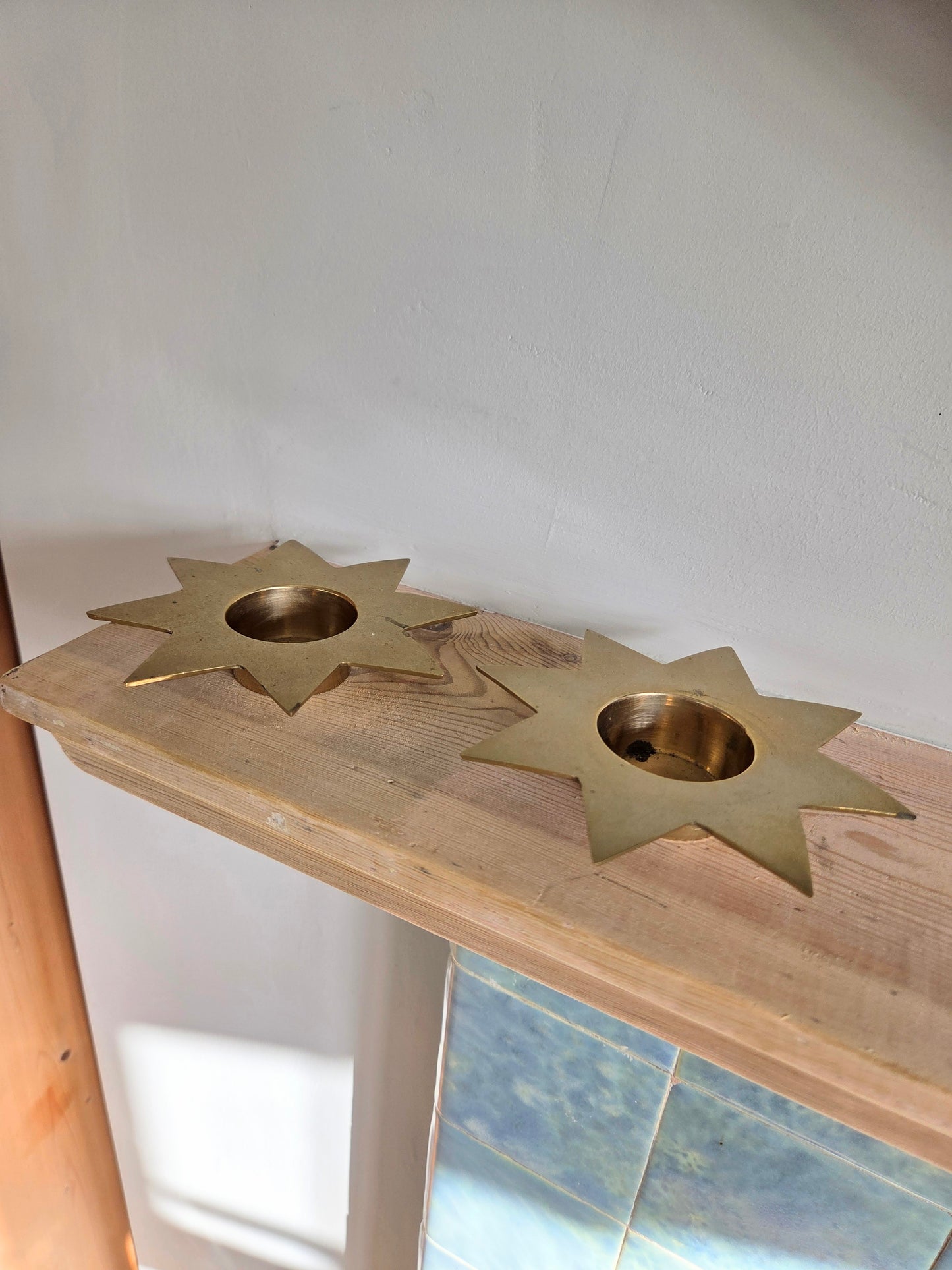 Pair of Brass Star Tealight Holders