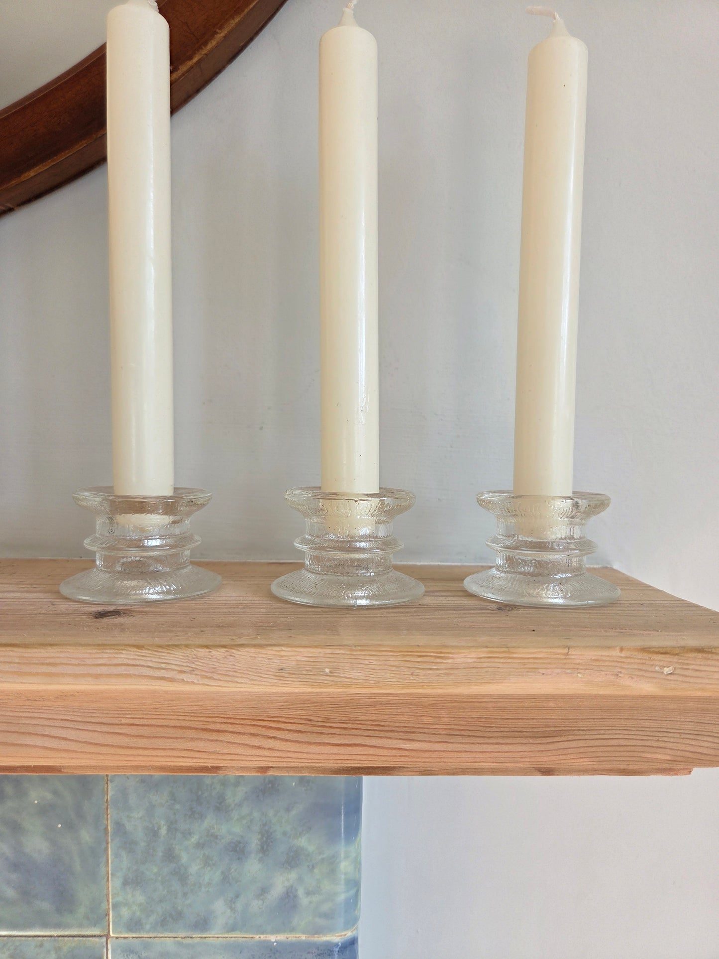 Set of Three Swedish Art Glass Candlesticks