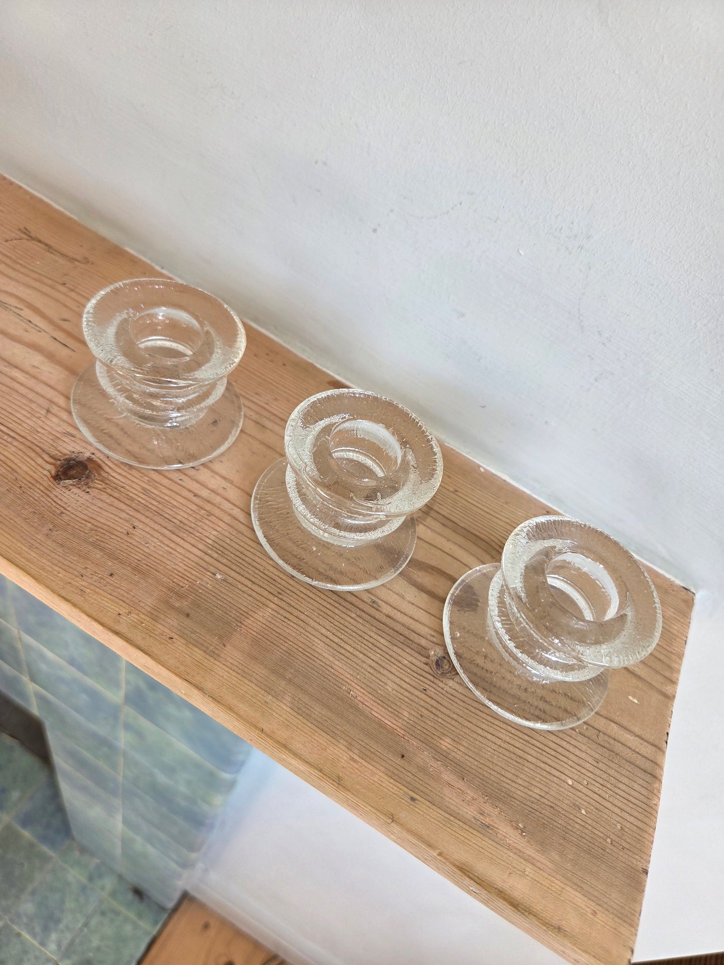 Set of Three Swedish Art Glass Candlesticks