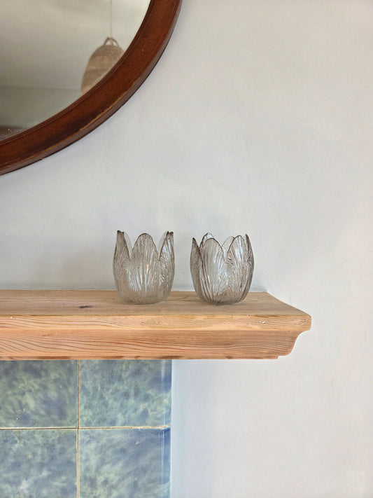 Pair of Glass Leaf Tealight Holders