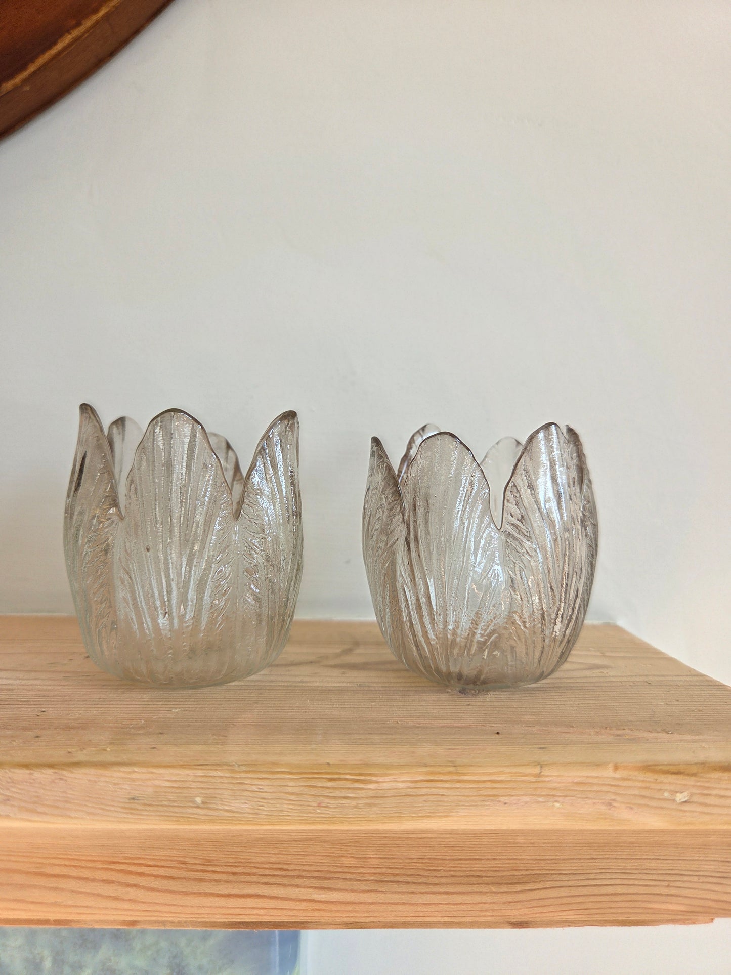 Pair of Glass Leaf Tealight Holders
