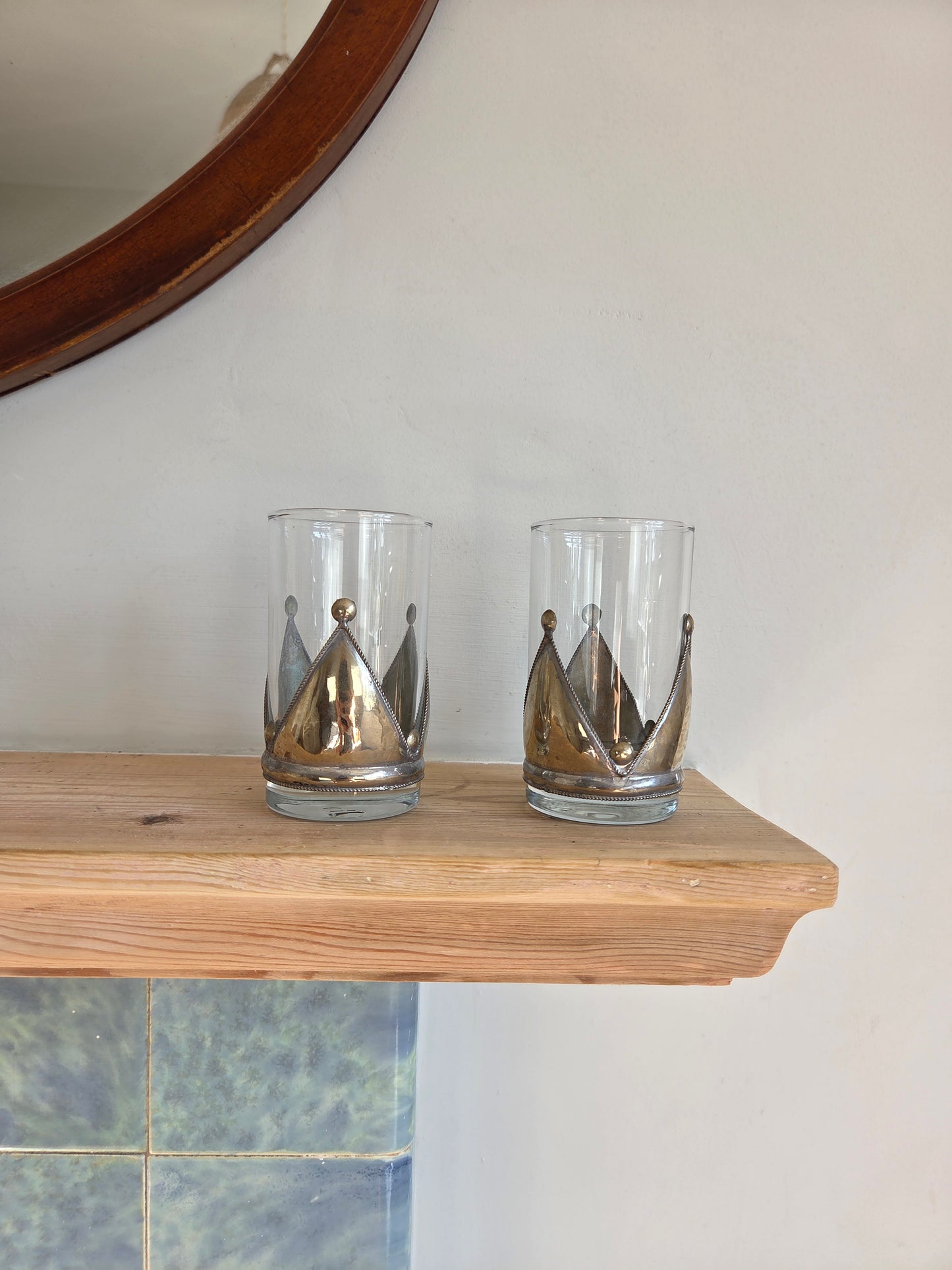 Pair of Crown and Glass Tealight Holders