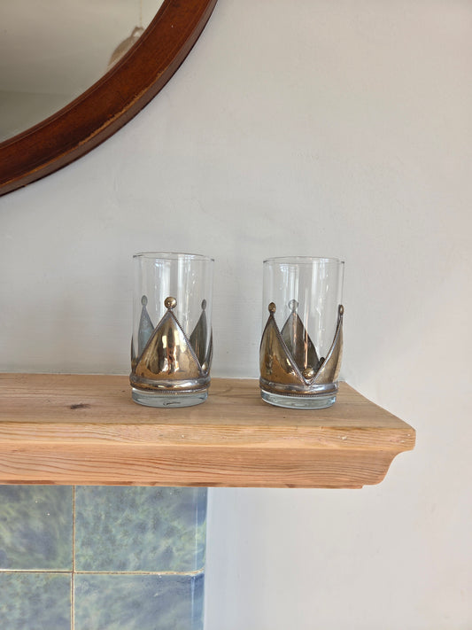 Pair of Crown and Glass Tealight Holders