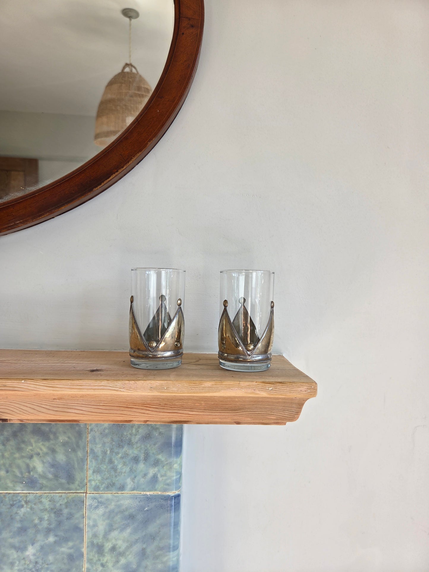 Pair of Crown and Glass Tealight Holders