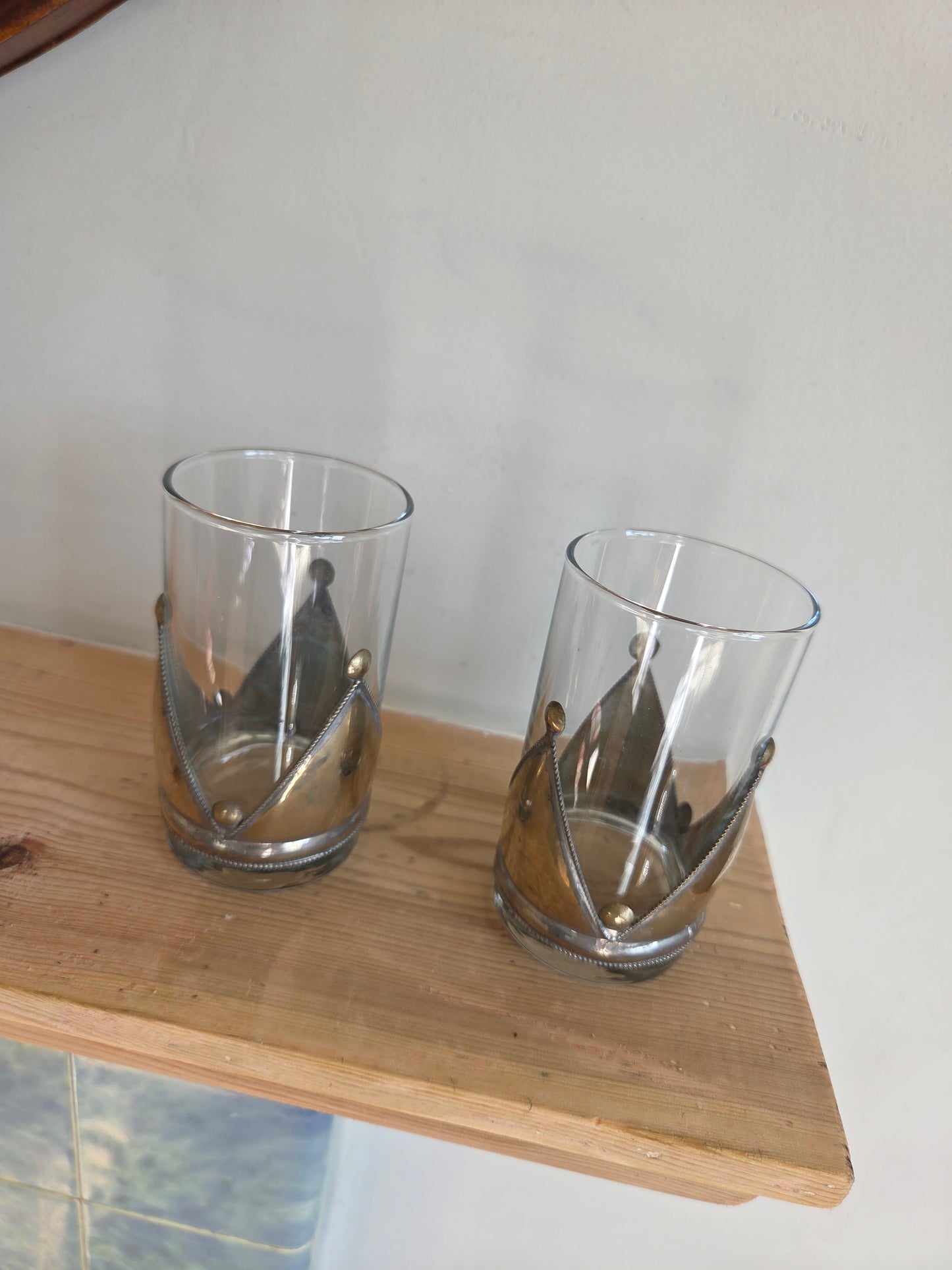 Pair of Crown and Glass Tealight Holders