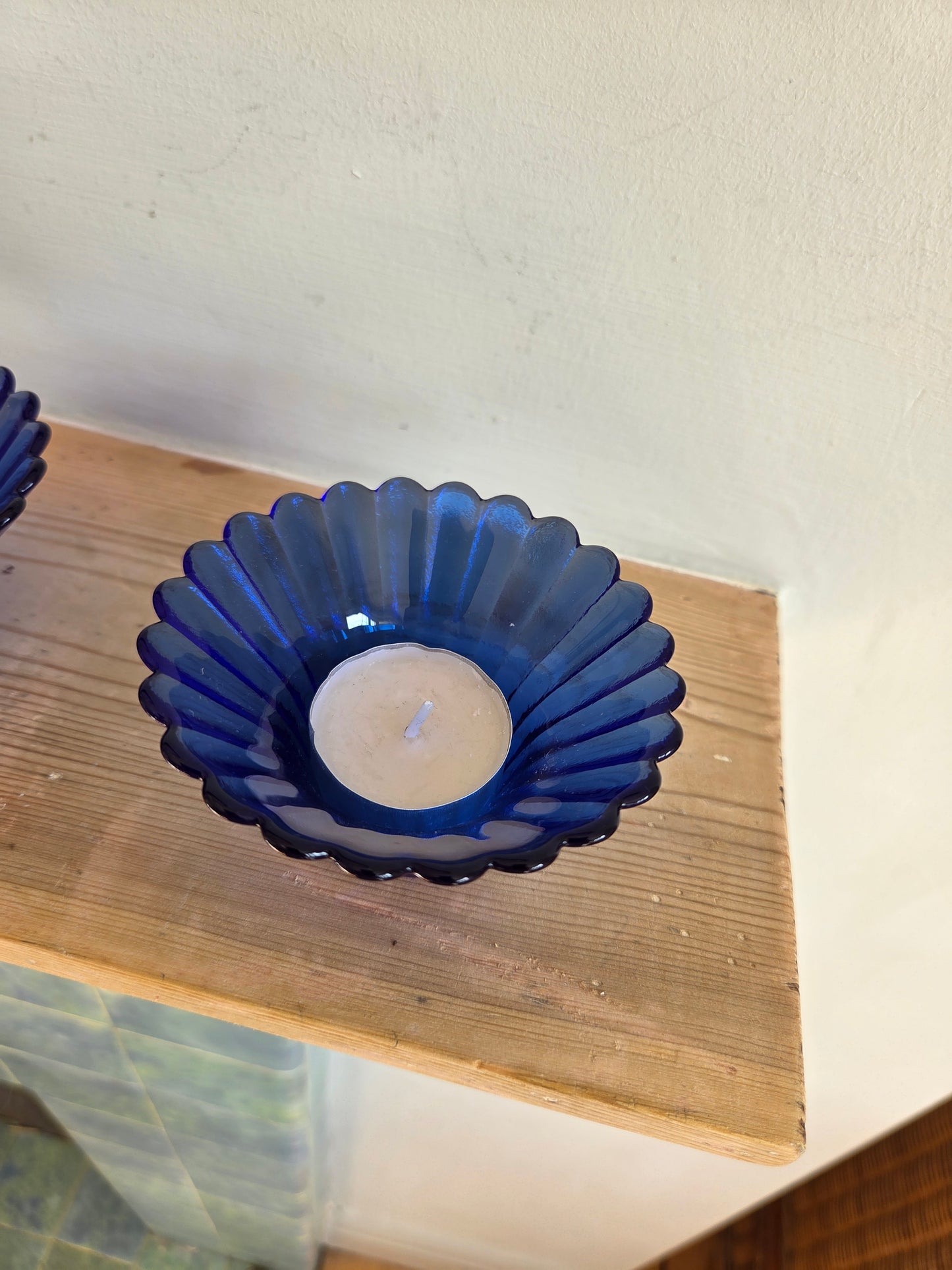 Pair of Blue Glass Flower Bowls