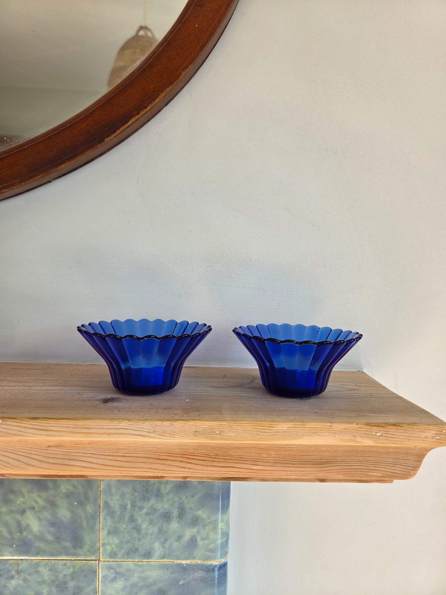 Pair of Blue Glass Flower Bowls