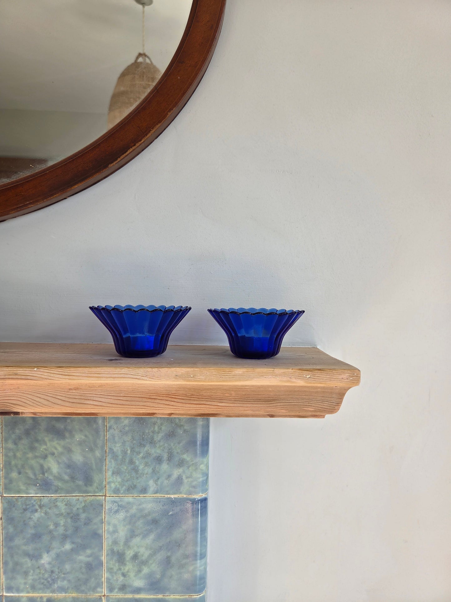 Pair of Blue Glass Flower Bowls