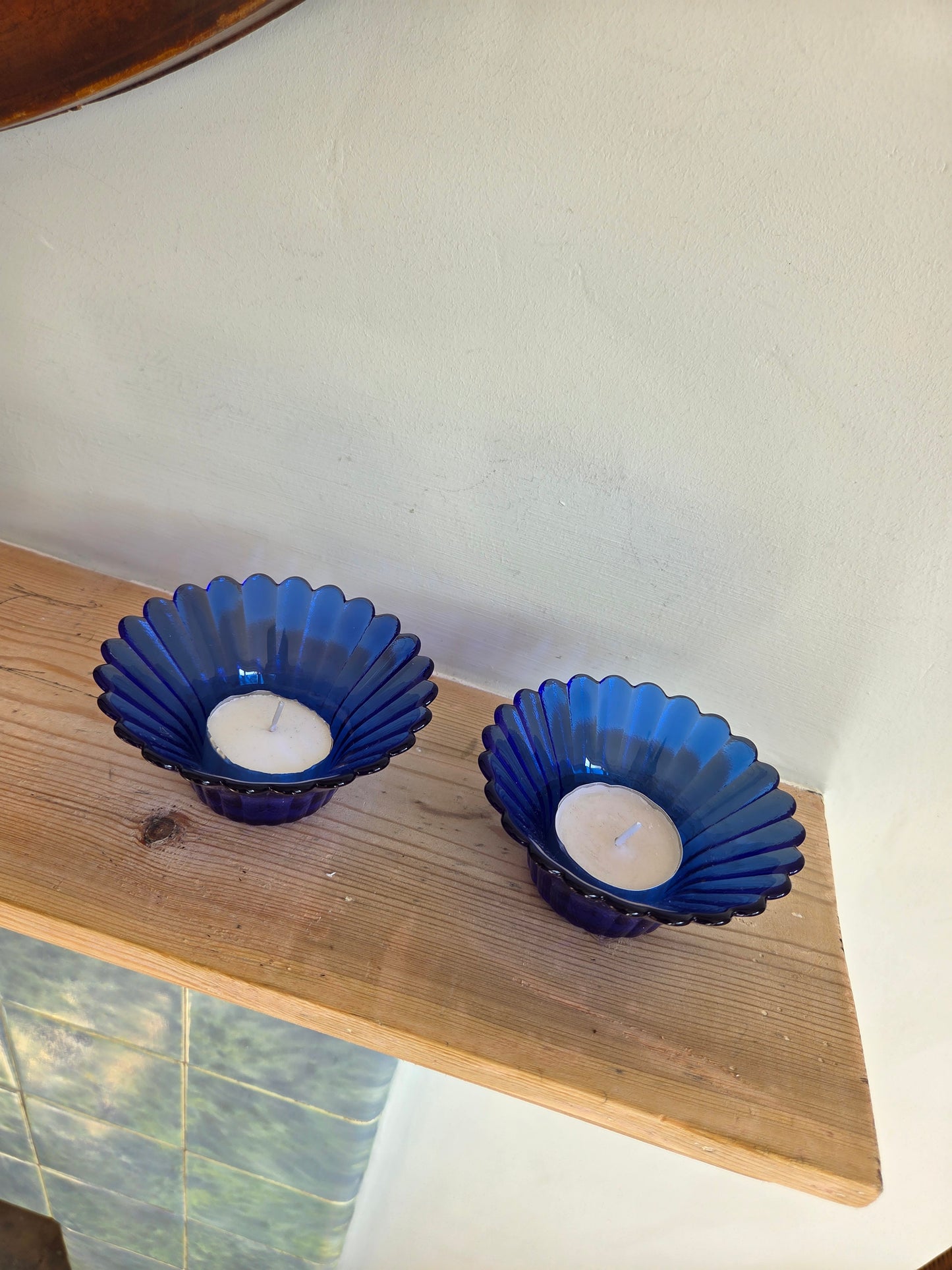 Pair of Blue Glass Flower Bowls