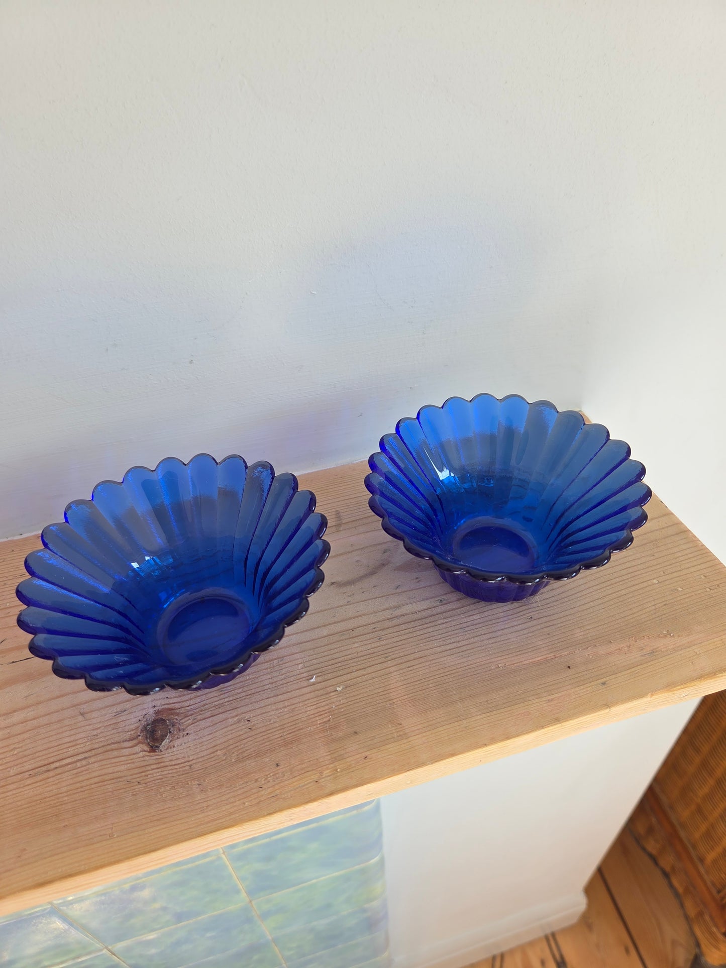 Pair of Blue Glass Flower Bowls