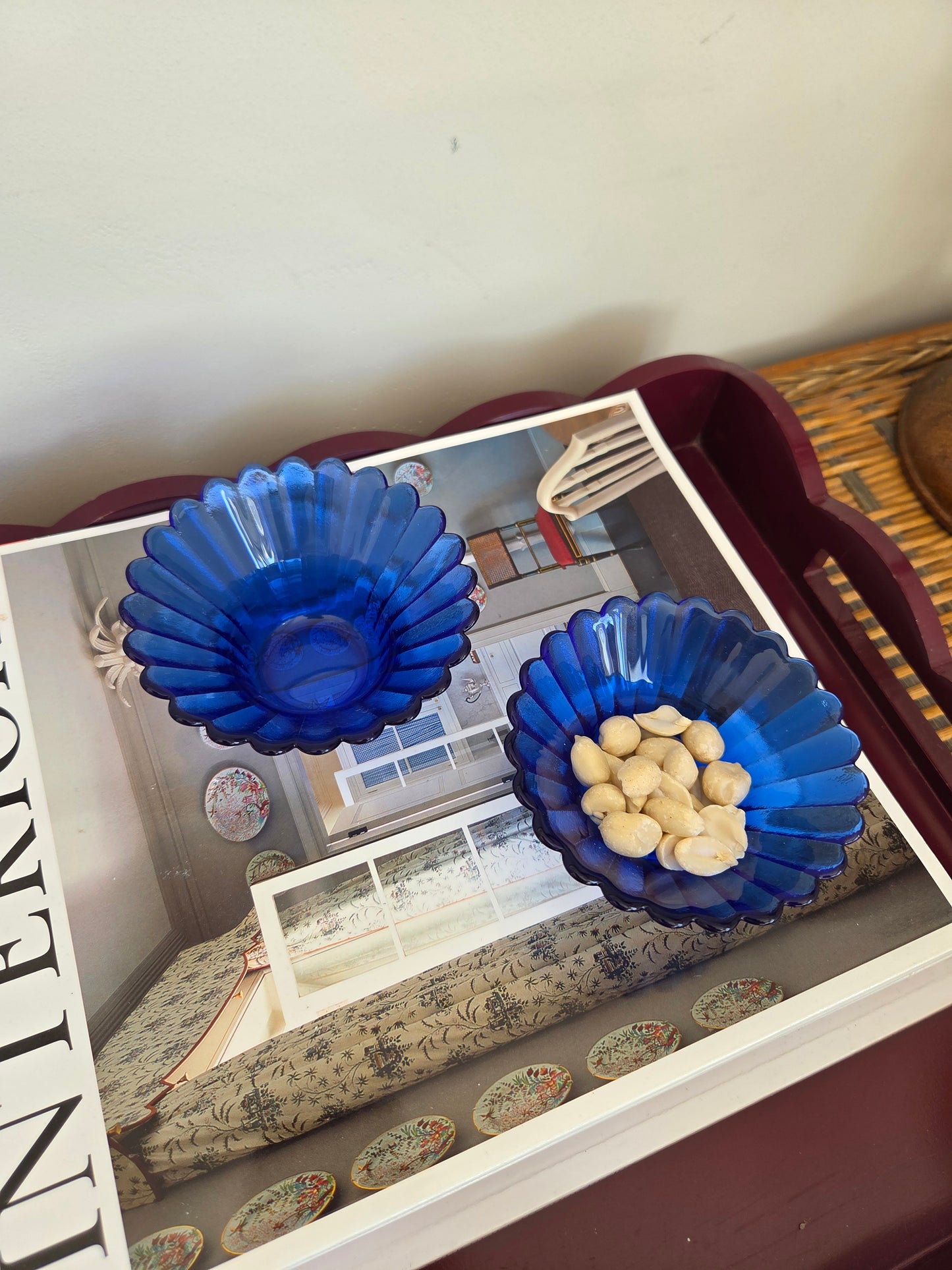 Pair of Blue Glass Flower Bowls